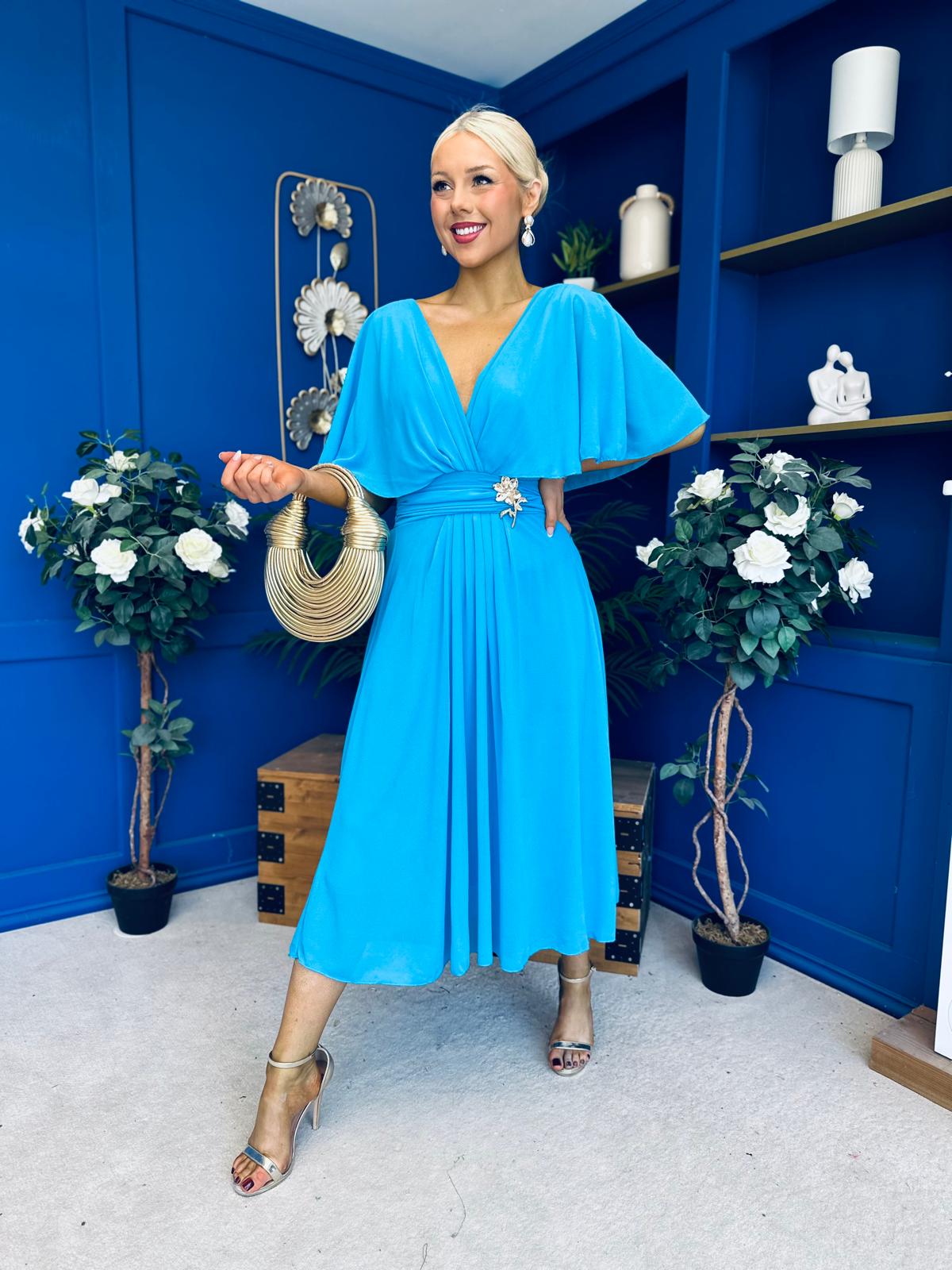 Nancy Cape Detailed Midi Dress Sky