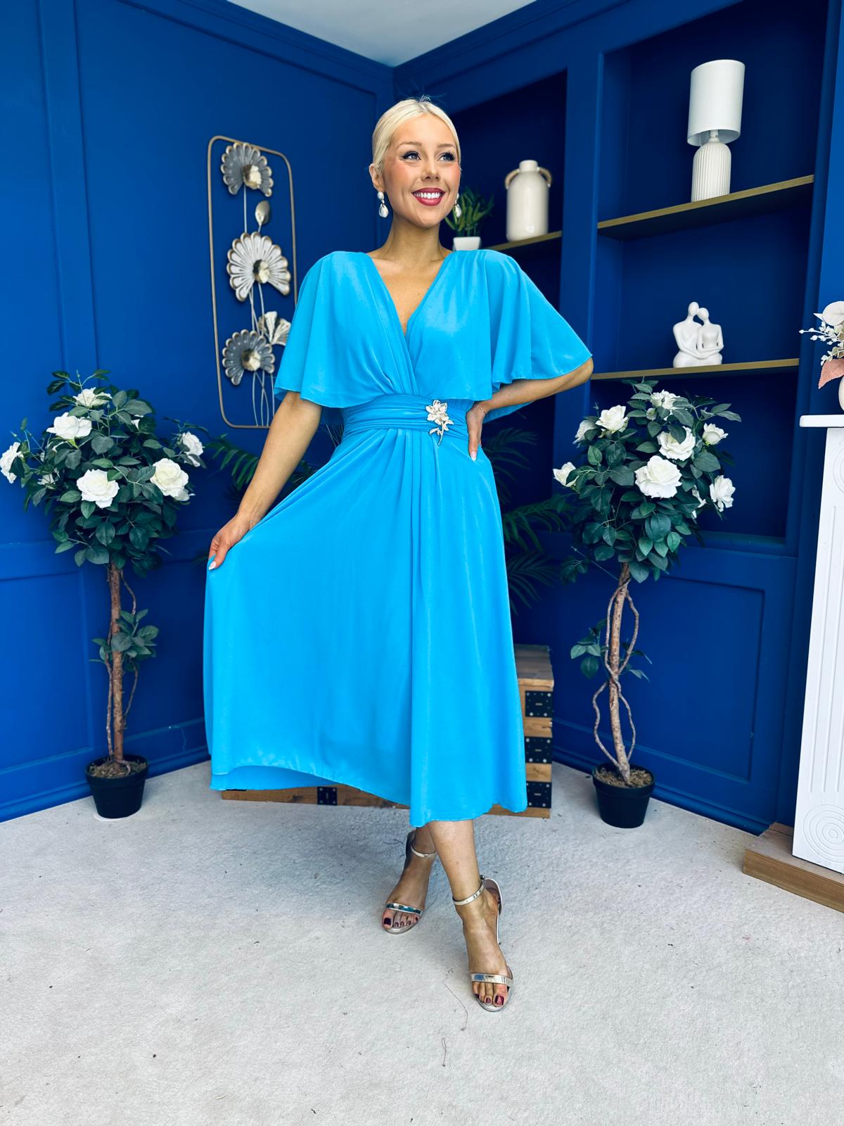 Nancy Cape Detailed Midi Dress Sky