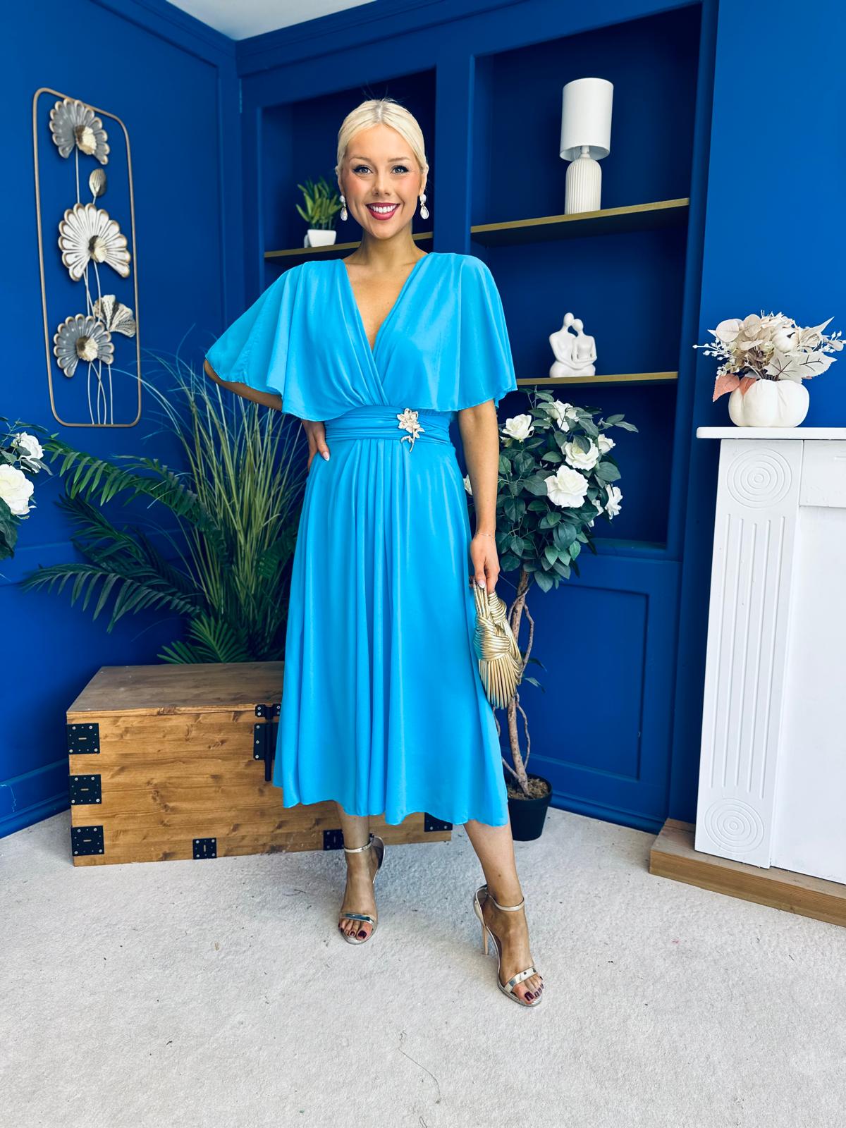 Nancy Cape Detailed Midi Dress Sky