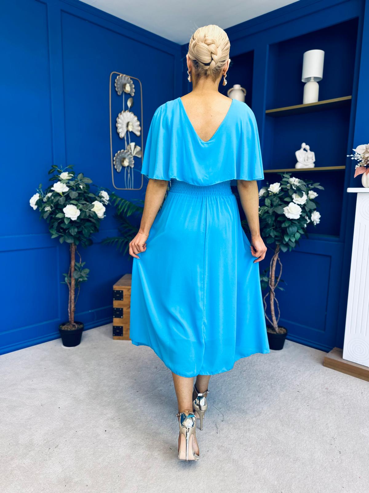 Nancy Cape Detailed Midi Dress Sky