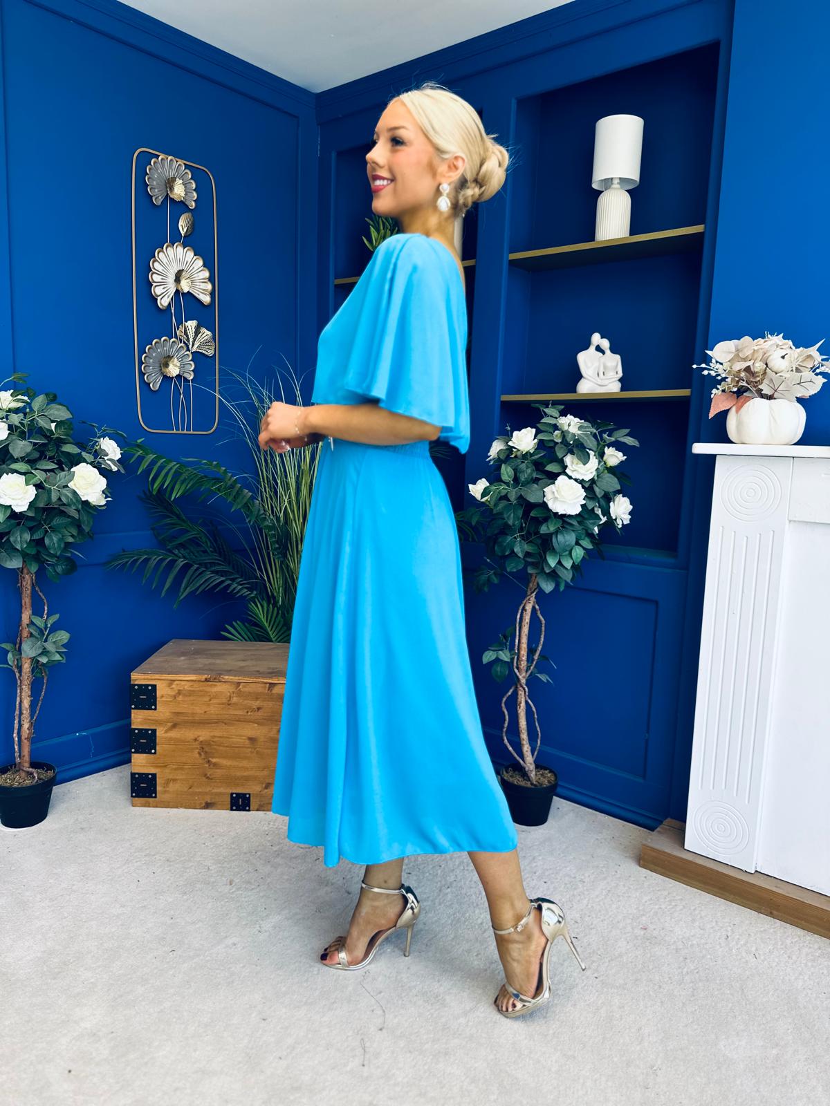 Nancy Cape Detailed Midi Dress Sky