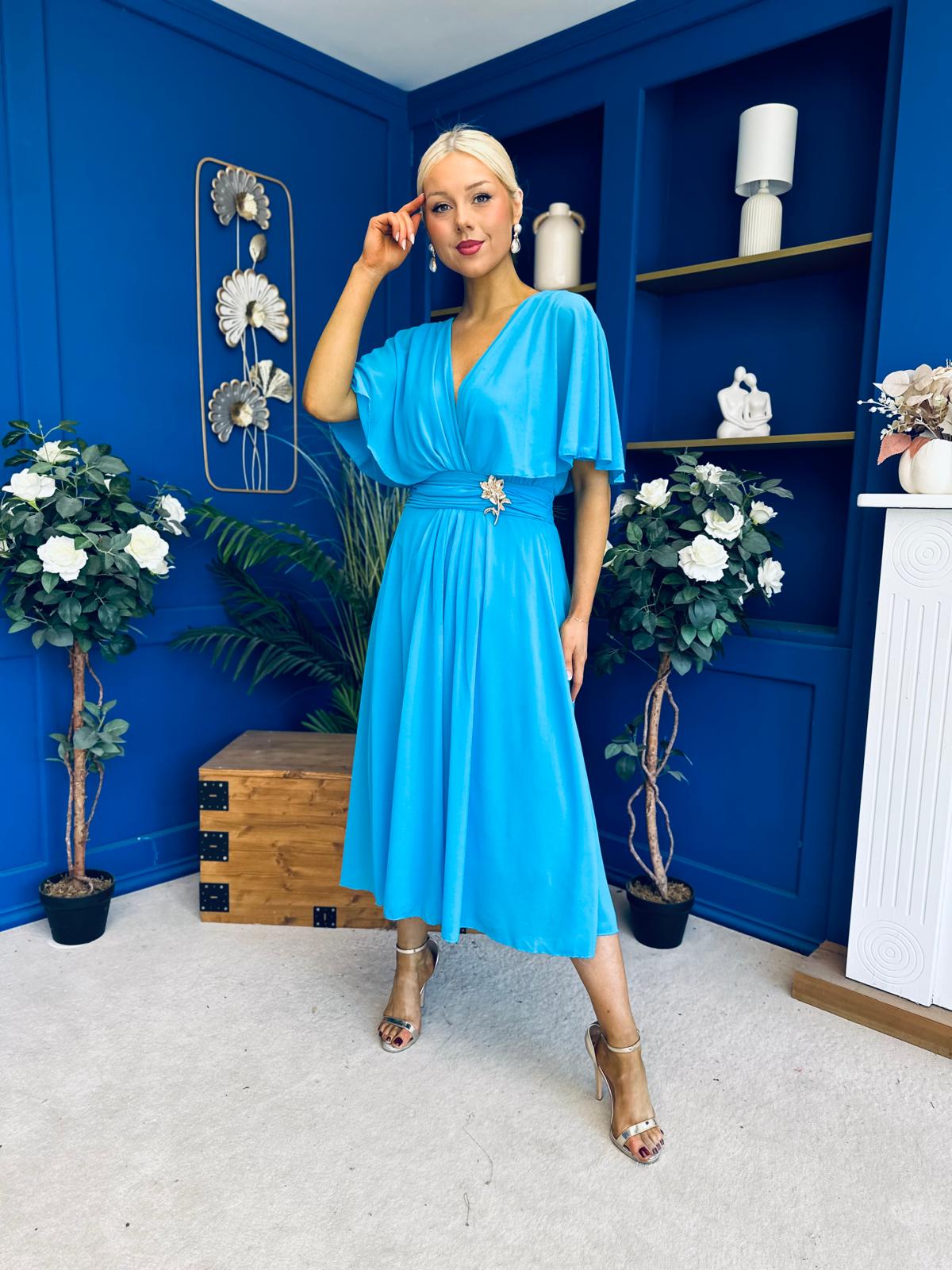 Nancy Cape Detailed Midi Dress Sky