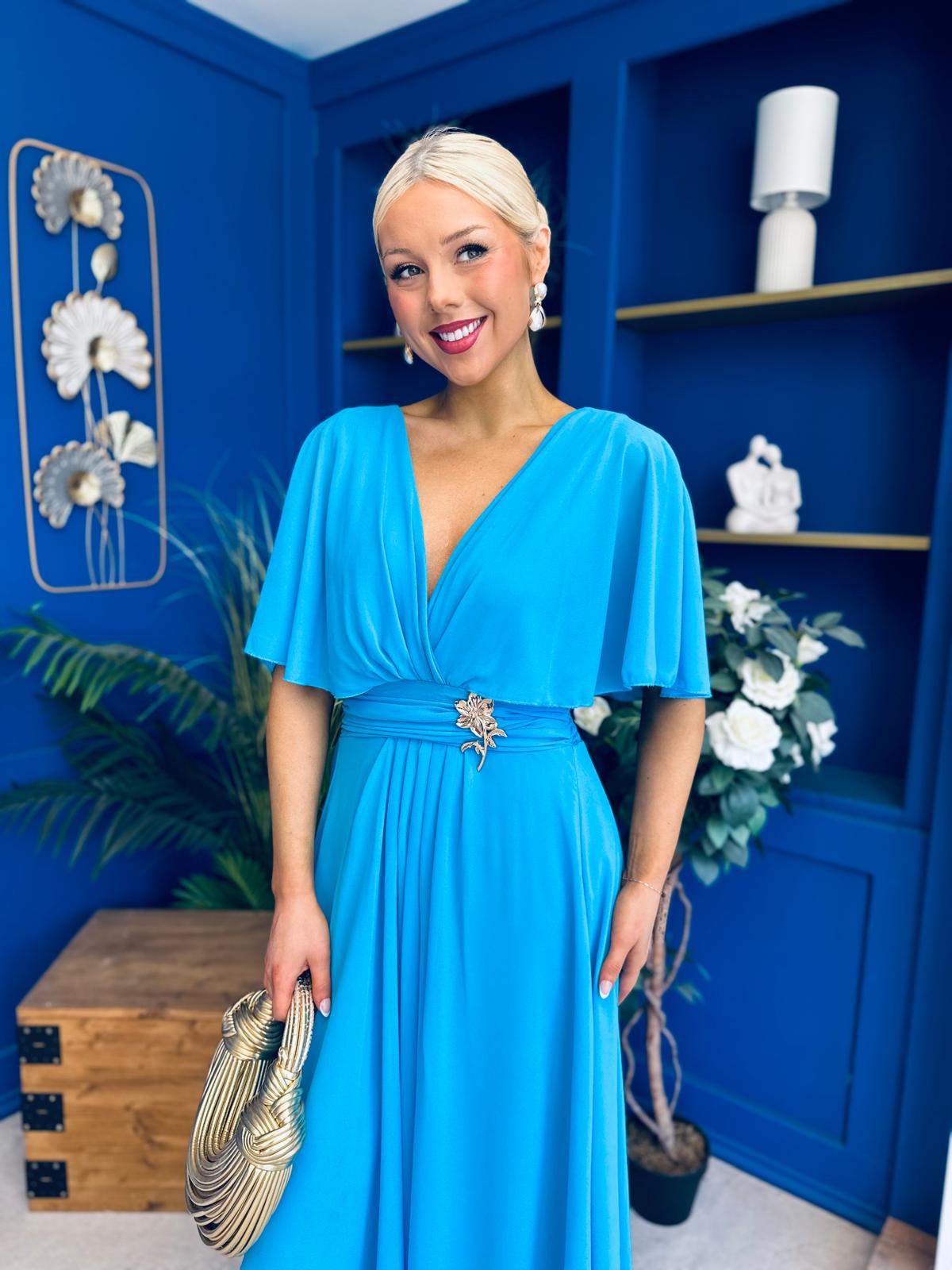 Nancy Cape Detailed Midi Dress Sky