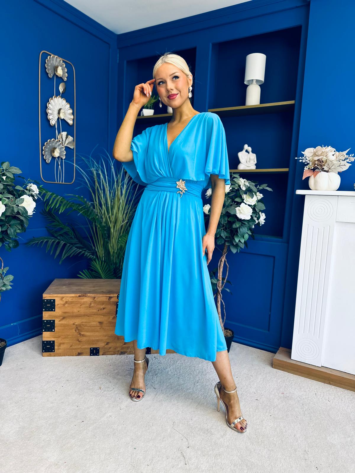 Nancy Cape Detailed Midi Dress Sky