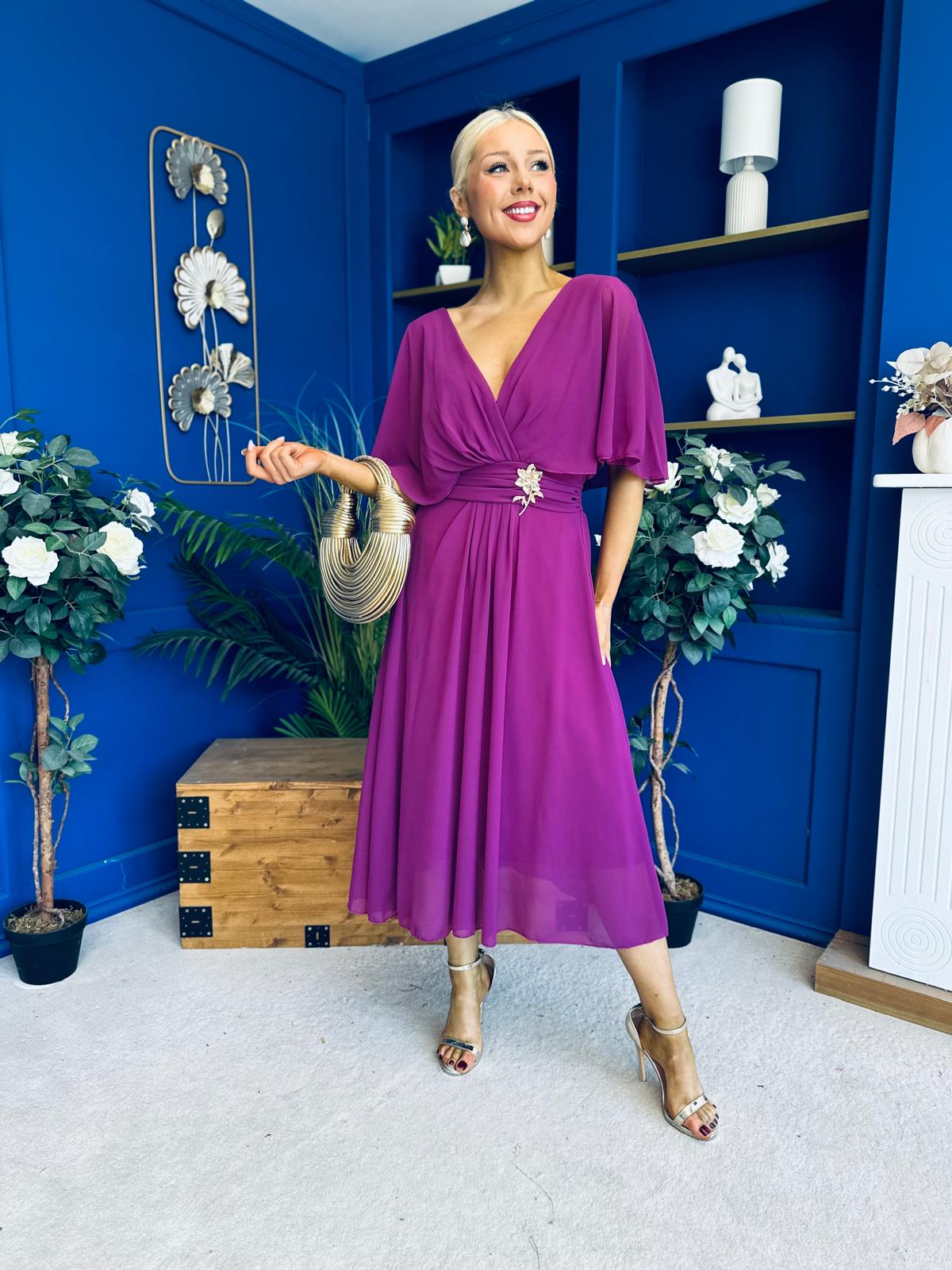 Nancy Cape Detailed Midi Dress Berry