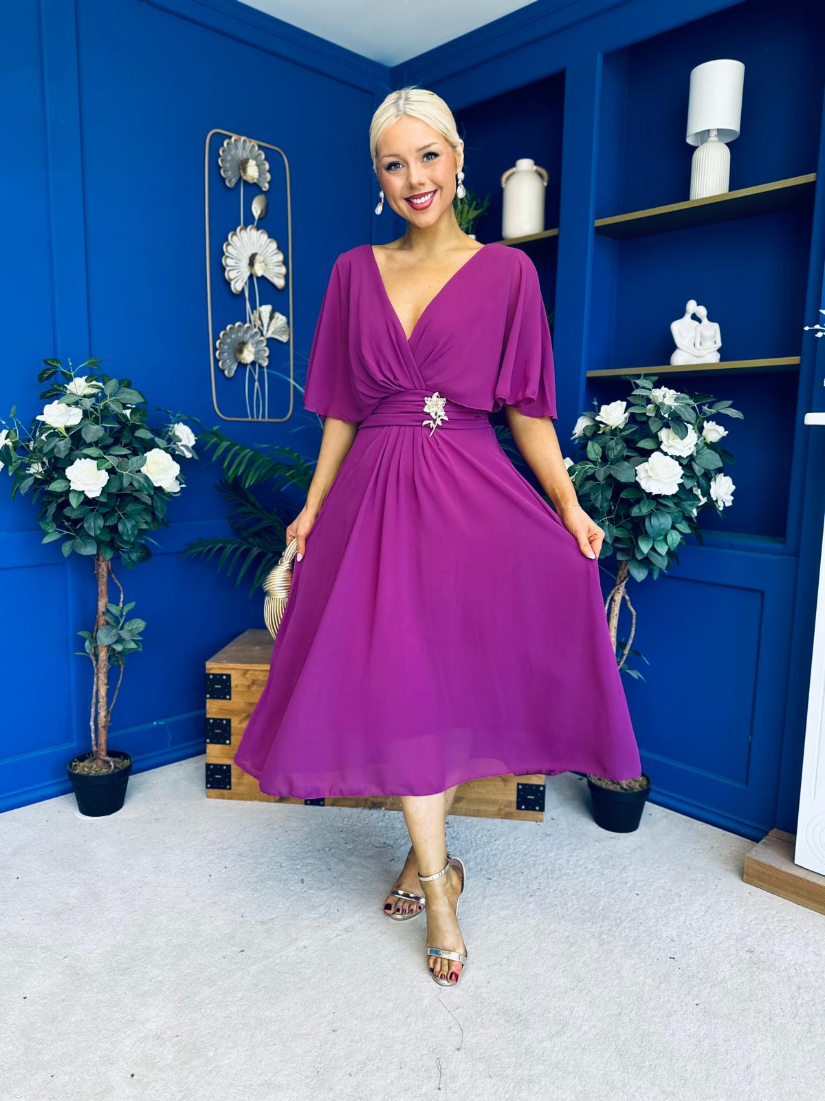 Nancy Cape Detailed Midi Dress Berry