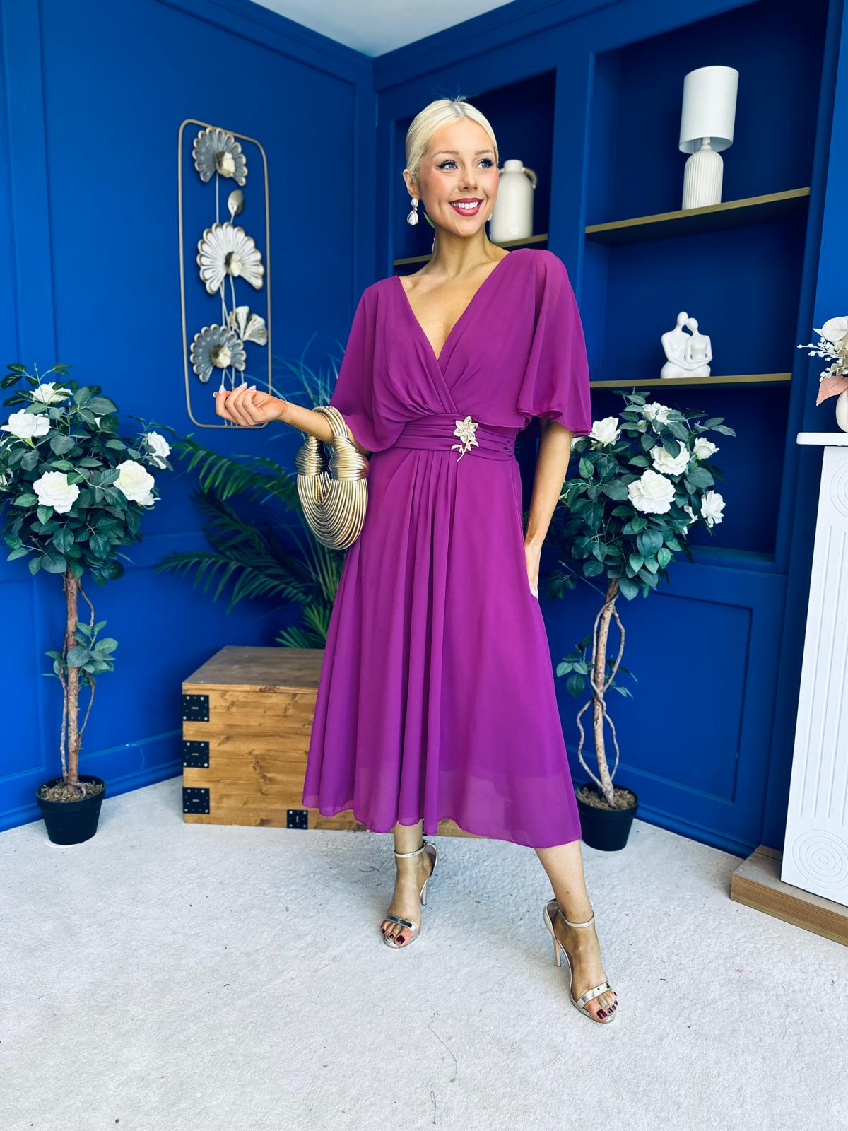 Nancy Cape Detailed Midi Dress Berry