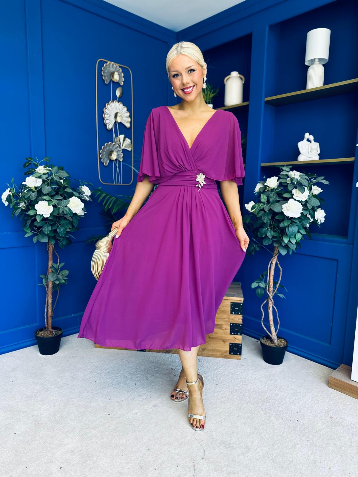 Nancy Cape Detailed Midi Dress Berry