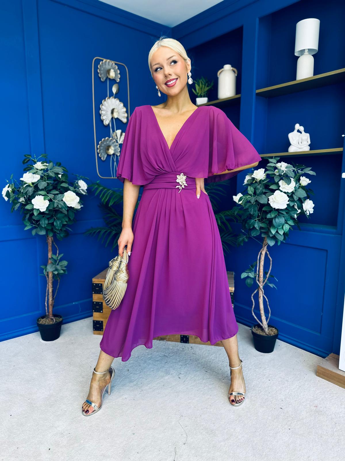 Nancy Cape Detailed Midi Dress Berry