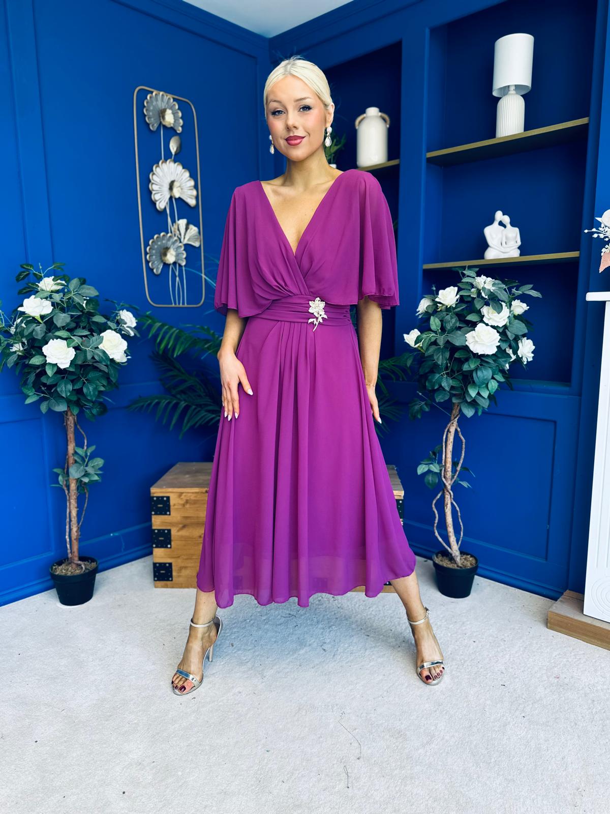 Nancy Cape Detailed Midi Dress Berry