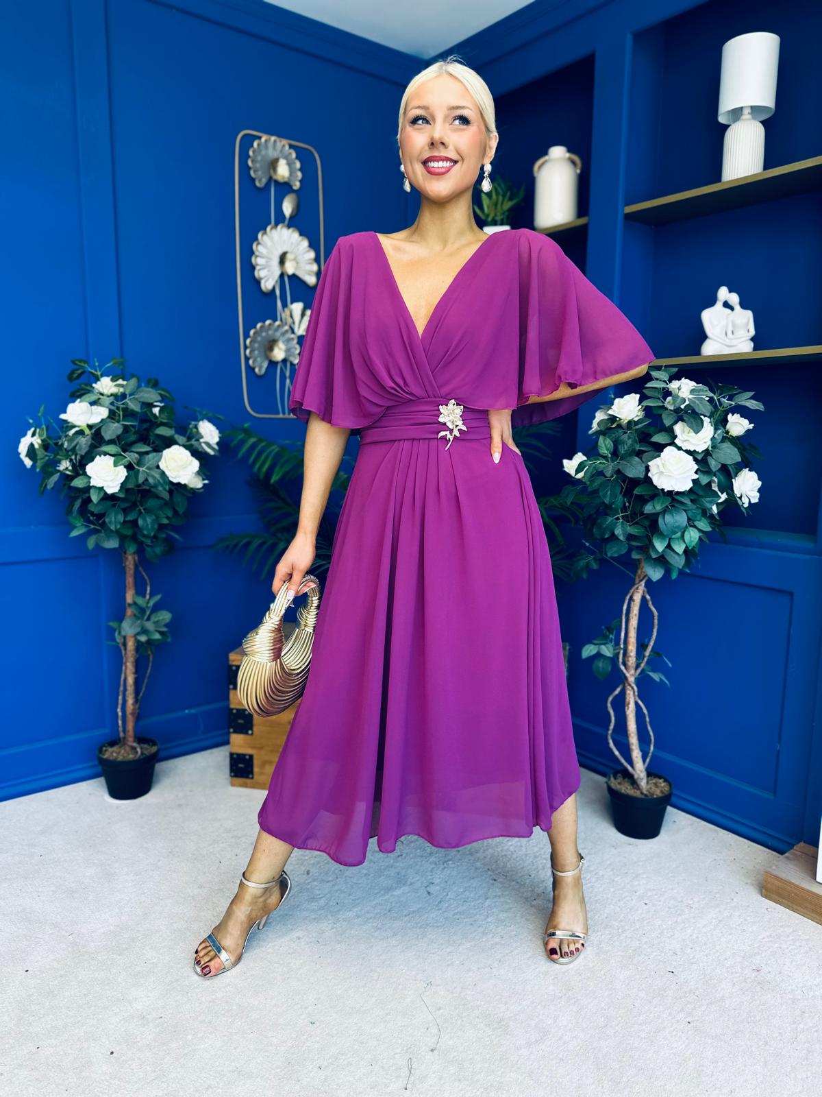 Nancy Cape Detailed Midi Dress Berry