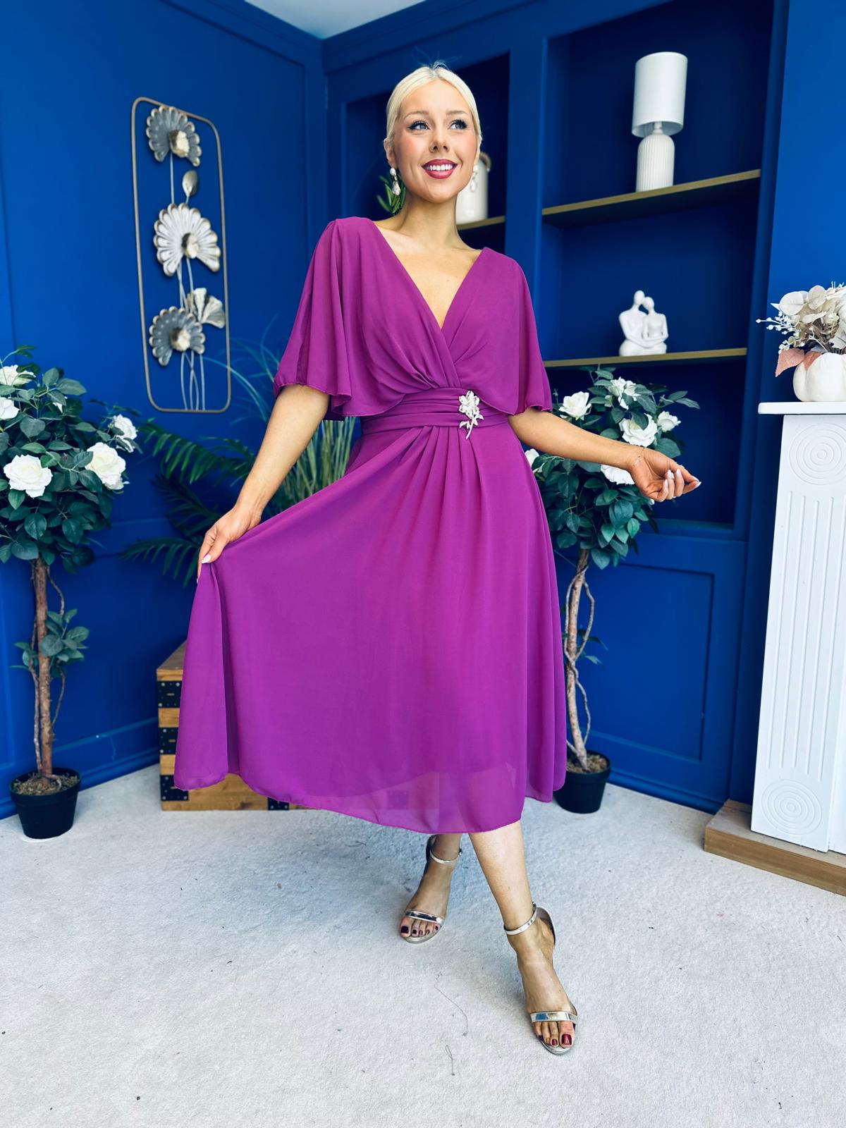 Nancy Cape Detailed Midi Dress Berry