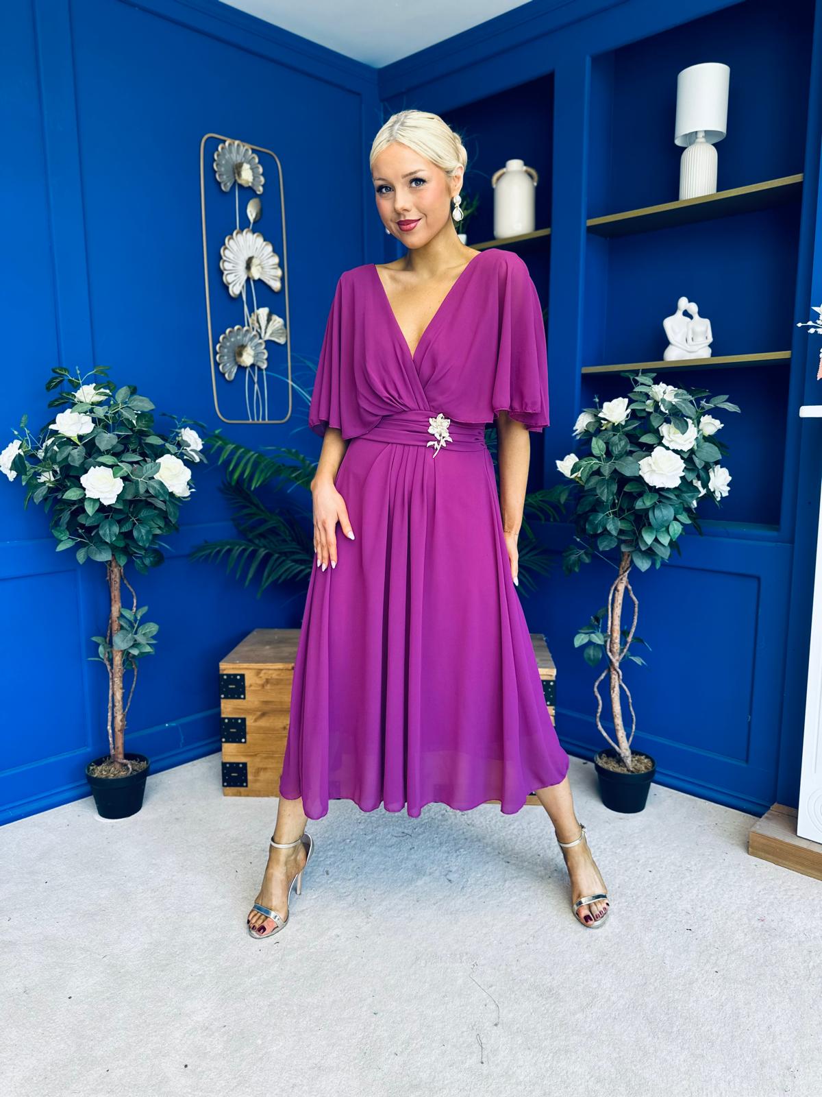 Nancy Cape Detailed Midi Dress Berry