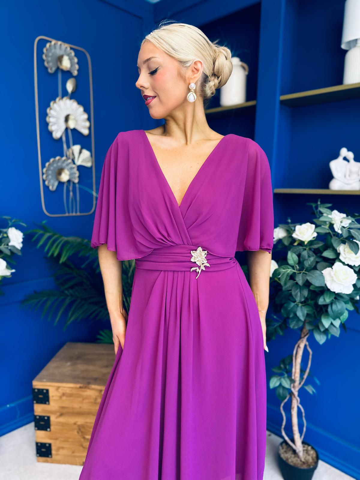 Nancy Cape Detailed Midi Dress Berry