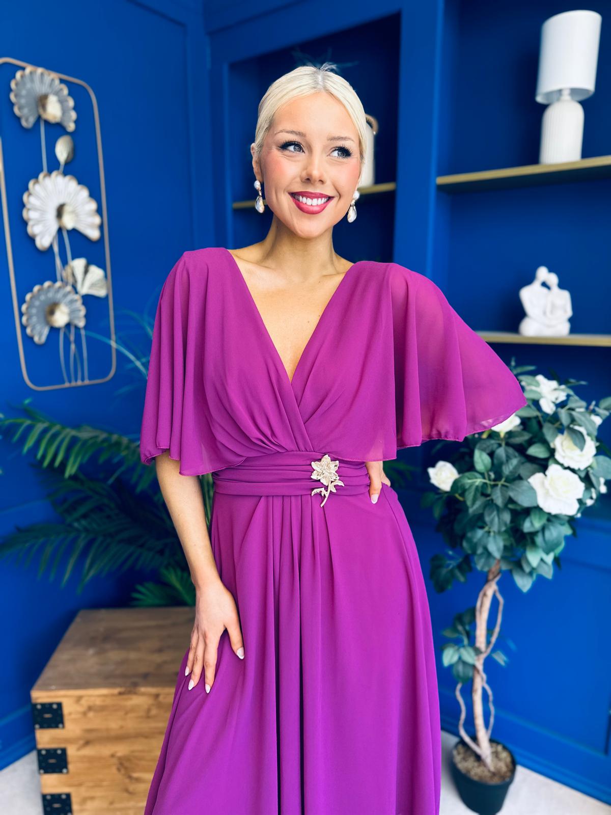 Nancy Cape Detailed Midi Dress Berry