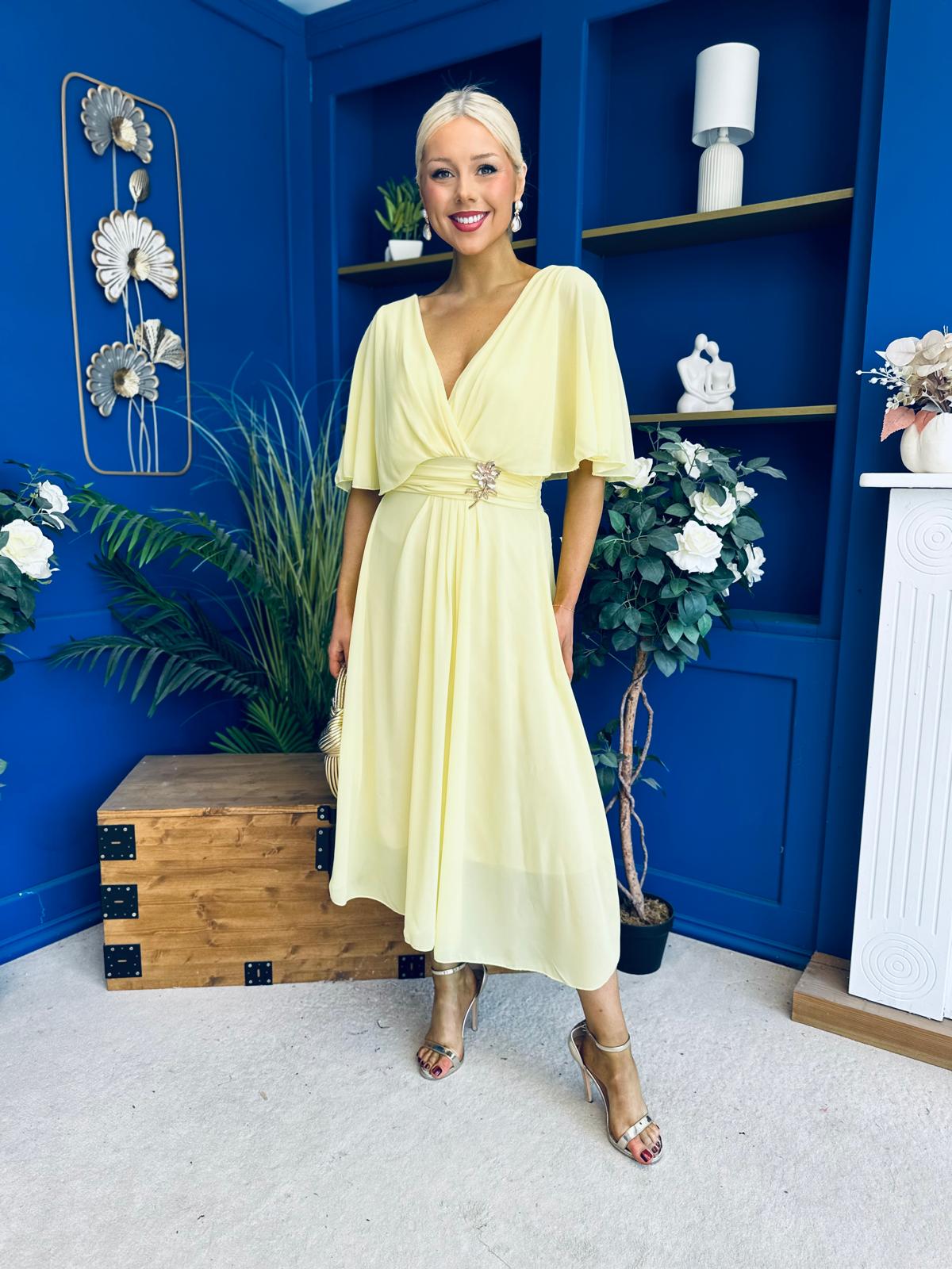 Nancy Cape Detailed Midi Dress Yellow