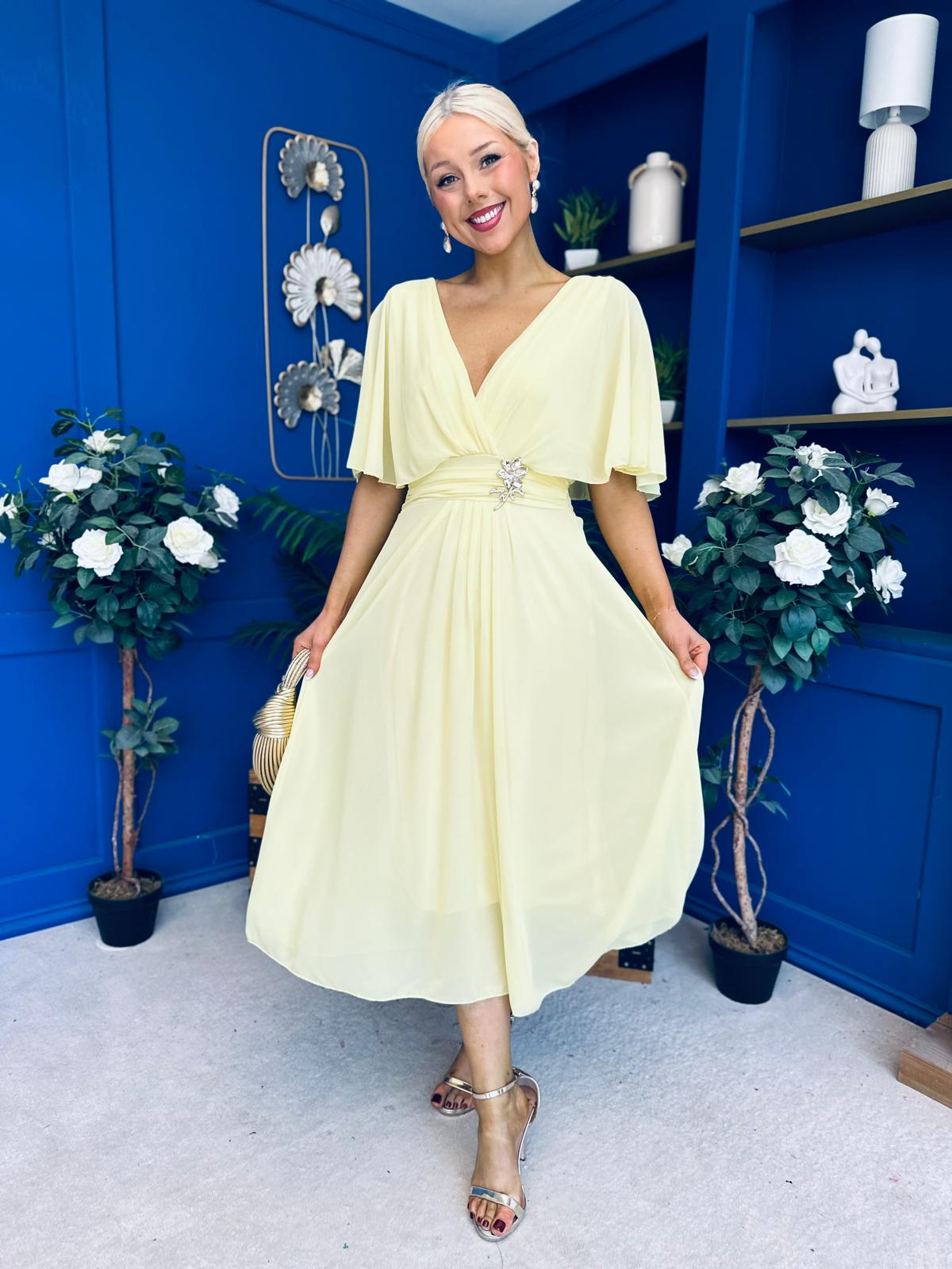 Nancy Cape Detailed Midi Dress Yellow