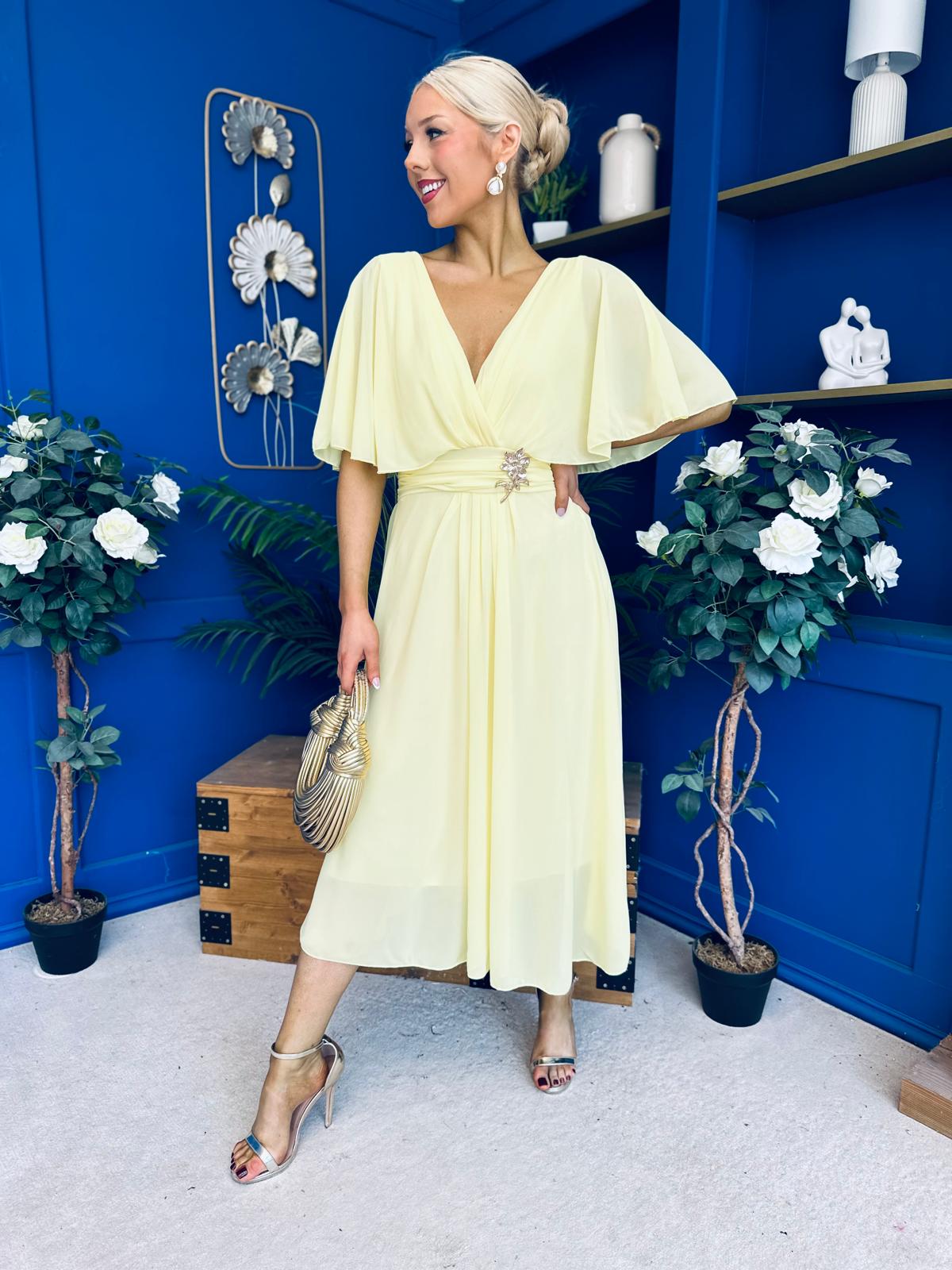 Nancy Cape Detailed Midi Dress Yellow