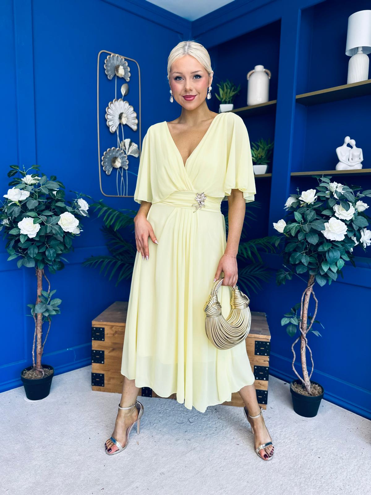 Nancy Cape Detailed Midi Dress Yellow