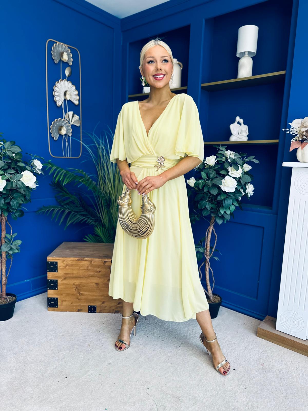 Nancy Cape Detailed Midi Dress Yellow