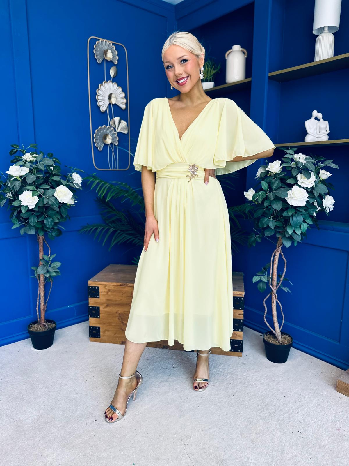 Nancy Cape Detailed Midi Dress Yellow