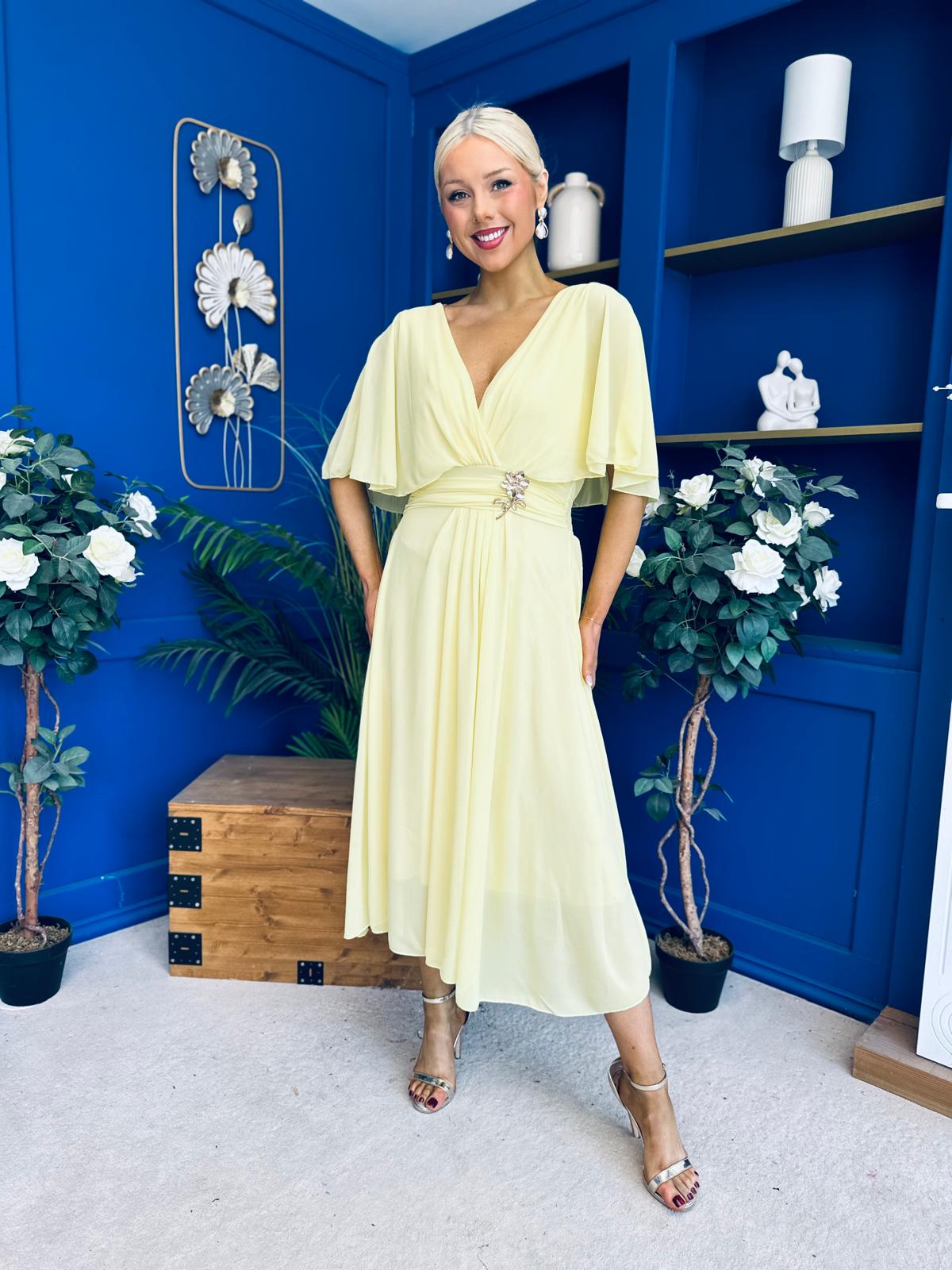 Nancy Cape Detailed Midi Dress Yellow