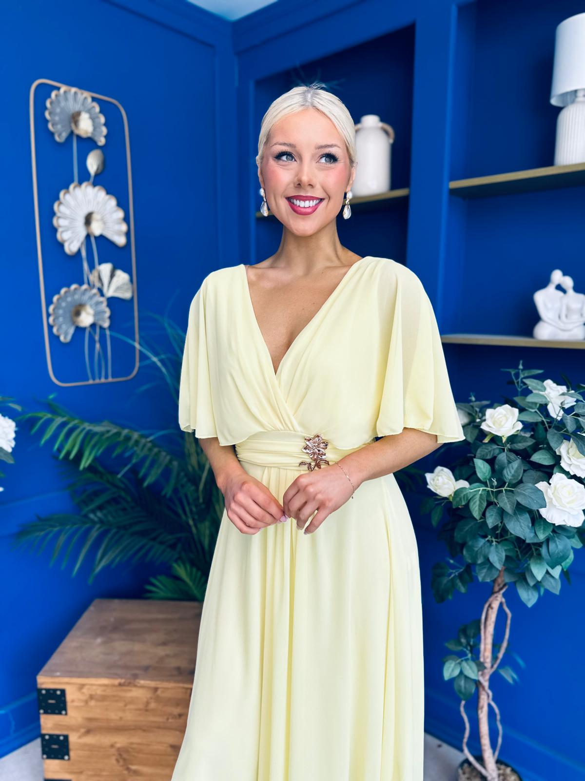 Nancy Cape Detailed Midi Dress Yellow