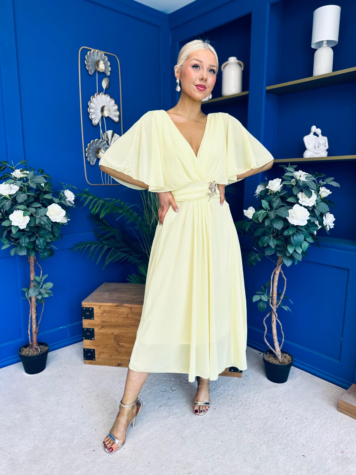 Nancy Cape Detailed Midi Dress Yellow