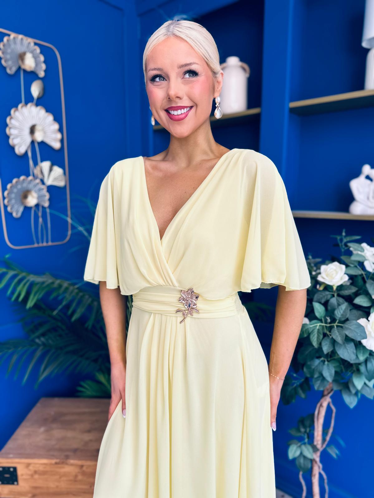Nancy Cape Detailed Midi Dress Yellow