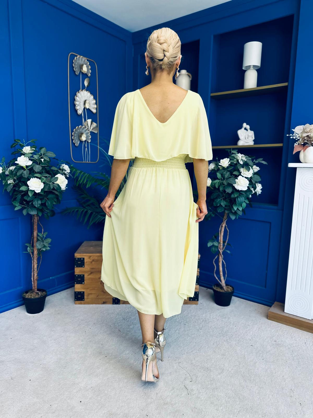 Nancy Cape Detailed Midi Dress Yellow