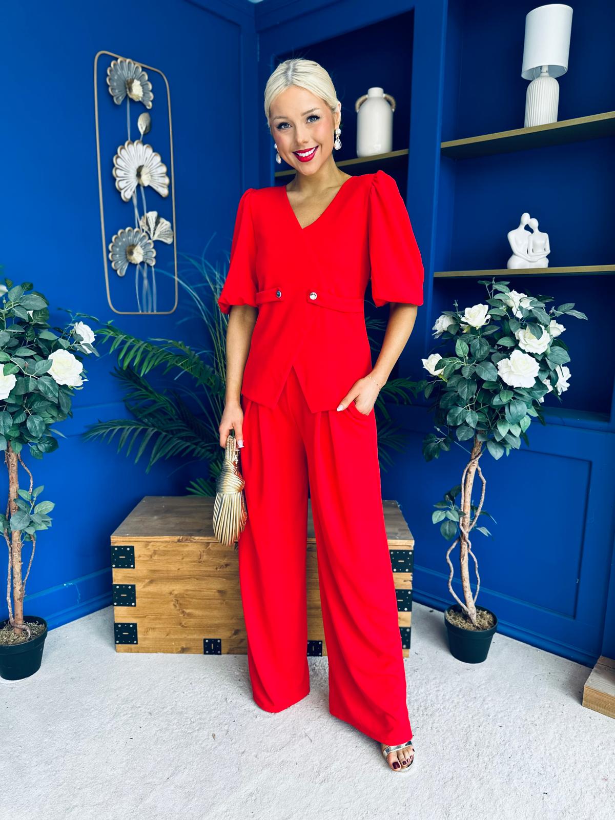 Clodagh Detailed Top And Trouser Set Red