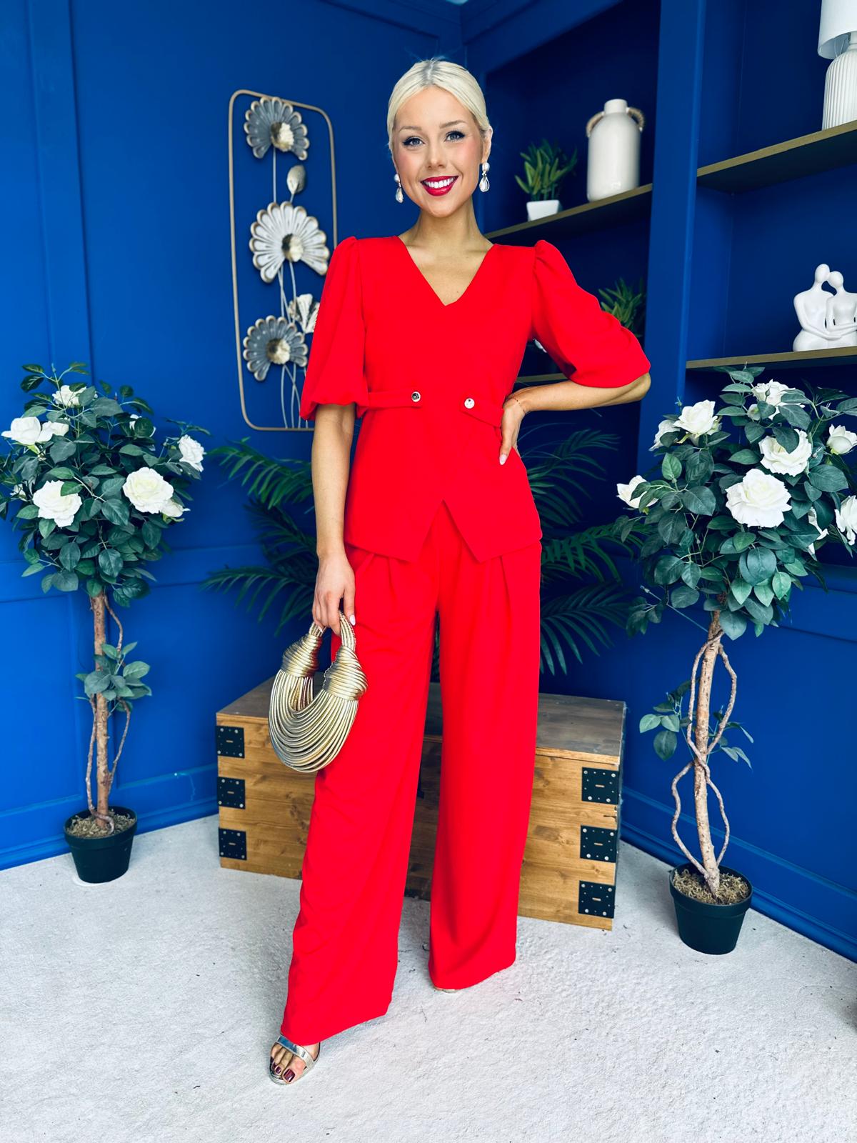 Clodagh Detailed Top And Trouser Set Red