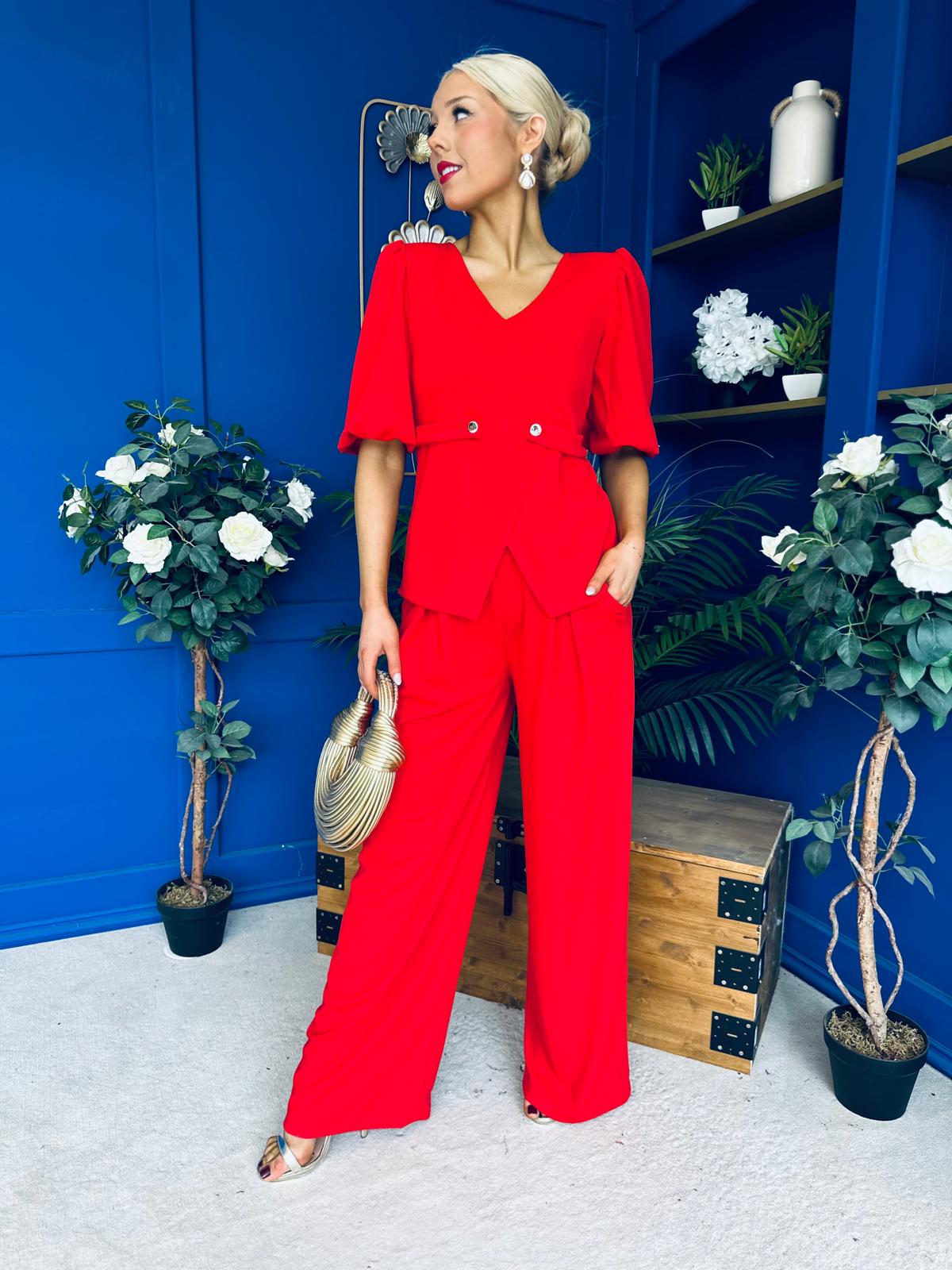 Clodagh Detailed Top And Trouser Set Red