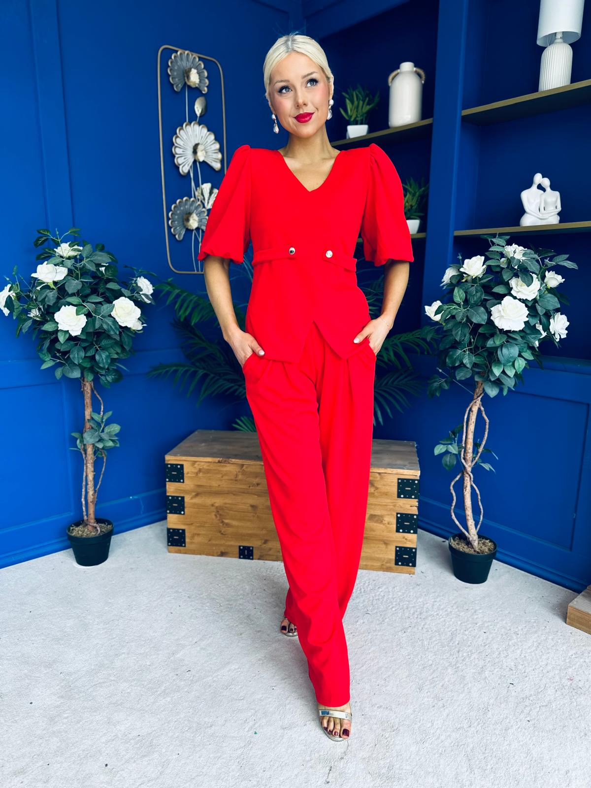 Clodagh Detailed Top And Trouser Set Red