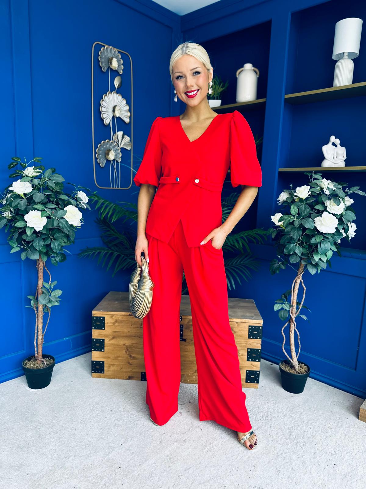 Clodagh Detailed Top And Trouser Set Red