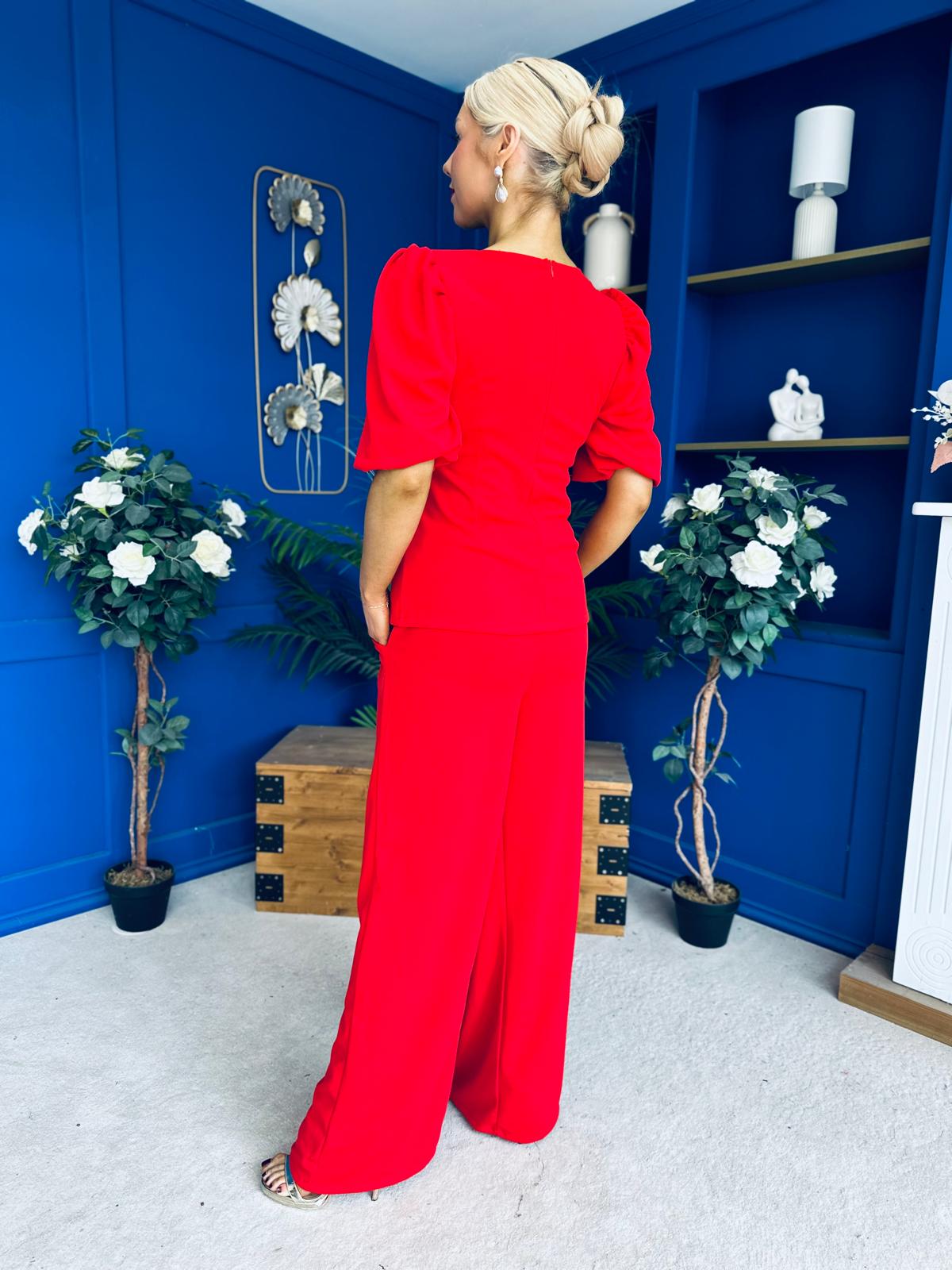 Clodagh Detailed Top And Trouser Set Red