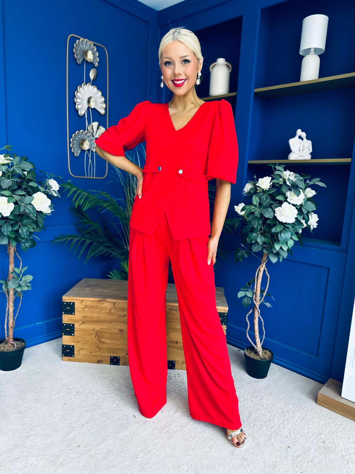 Clodagh Detailed Top And Trouser Set Red