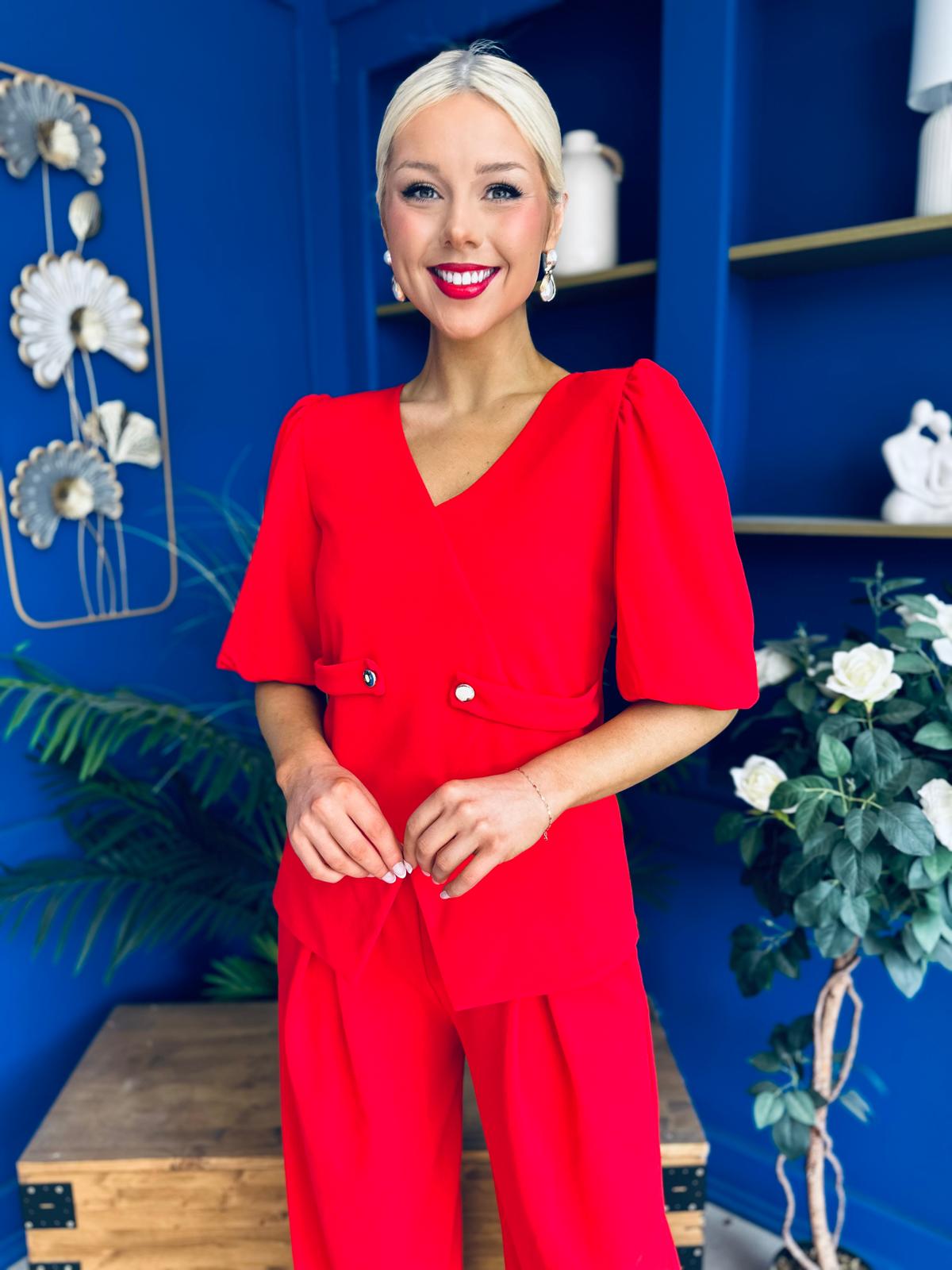 Clodagh Detailed Top And Trouser Set Red
