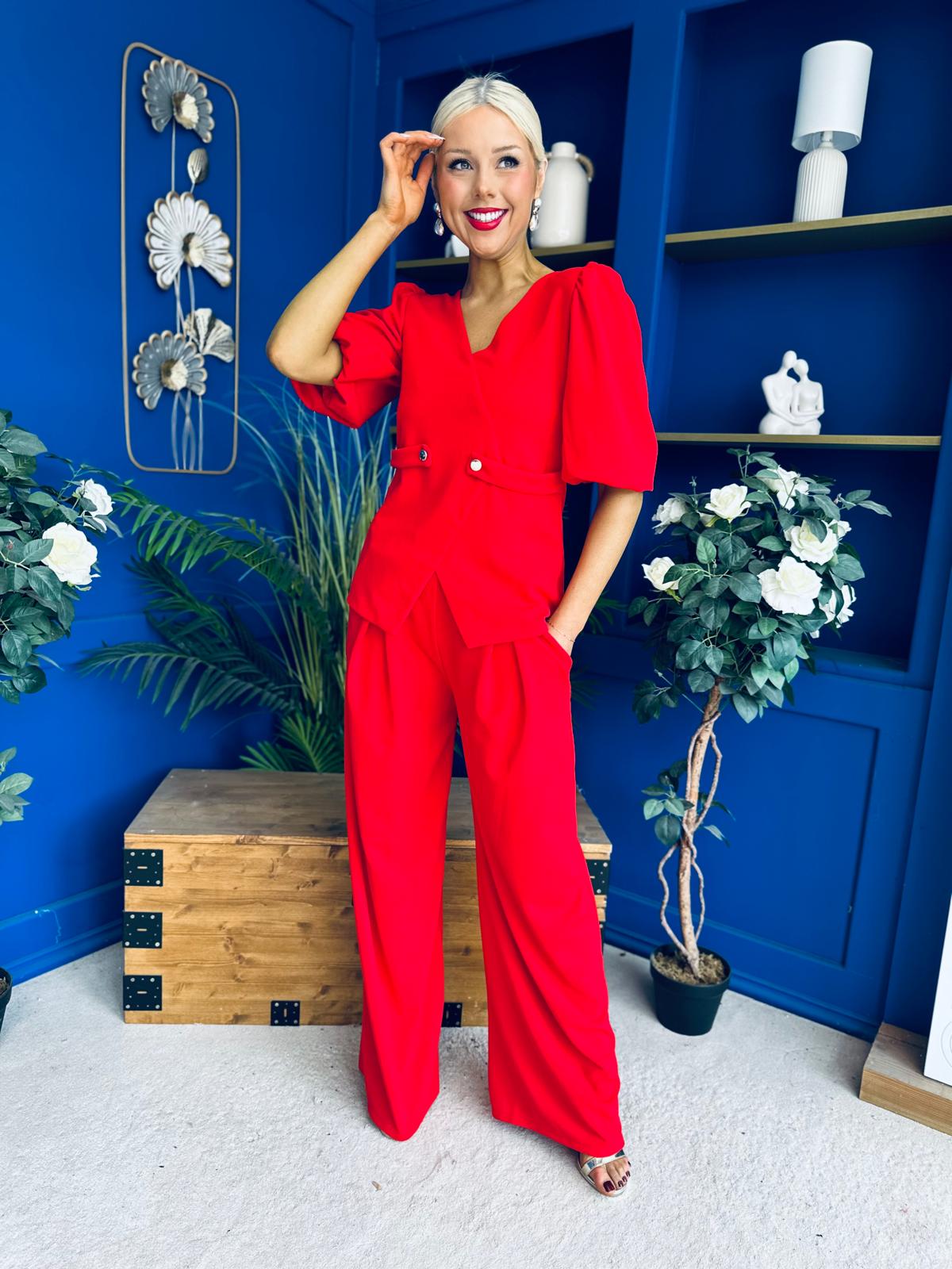 Clodagh Detailed Top And Trouser Set Red