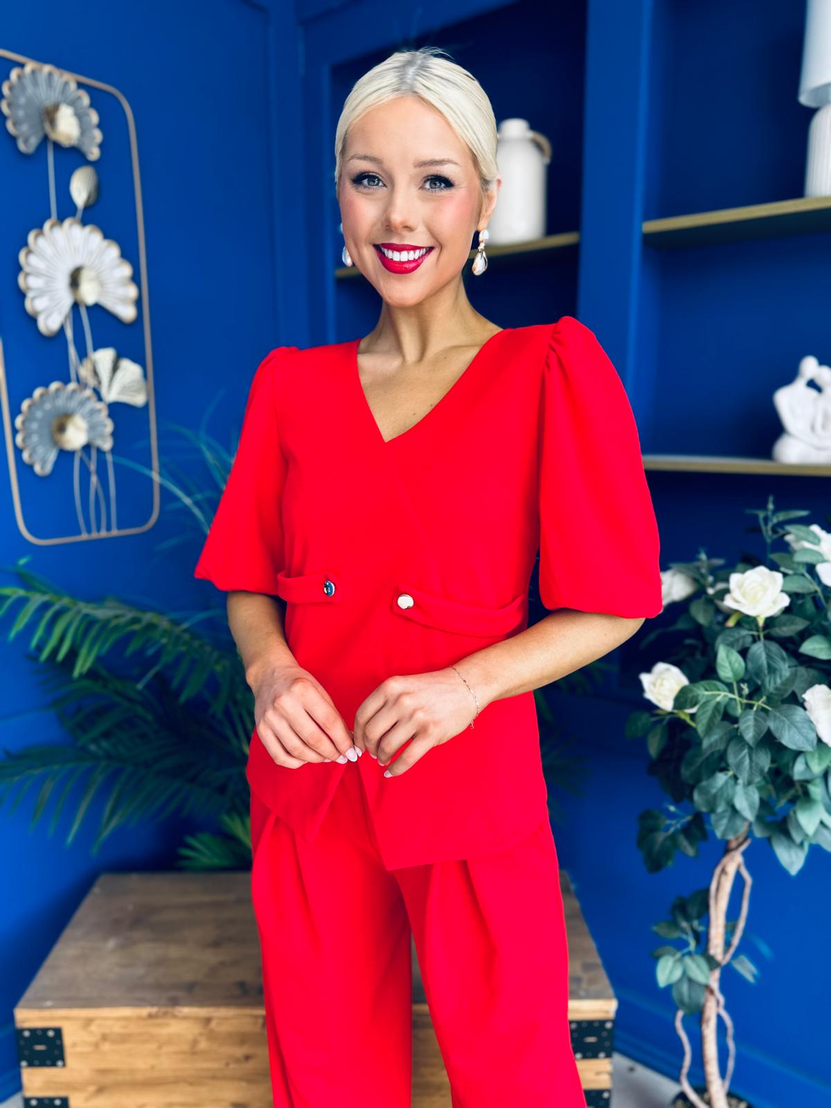 Clodagh Detailed Top And Trouser Set Red