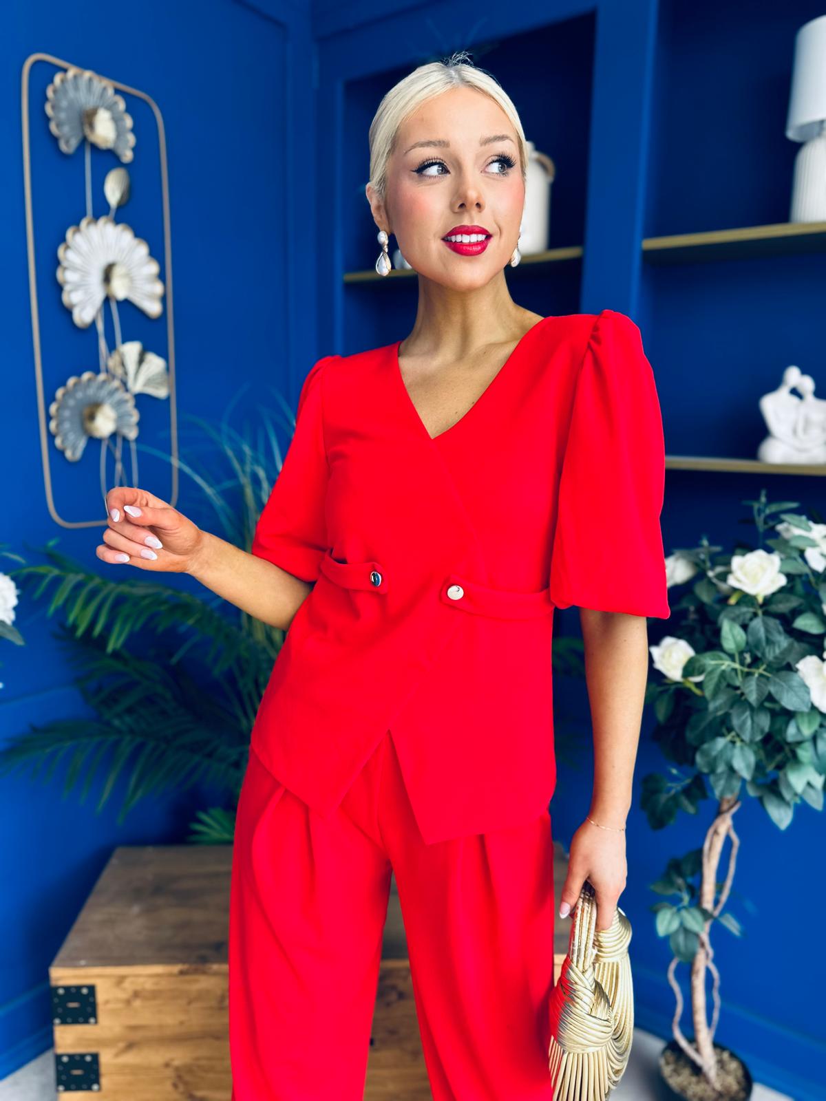 Clodagh Detailed Top And Trouser Set Red