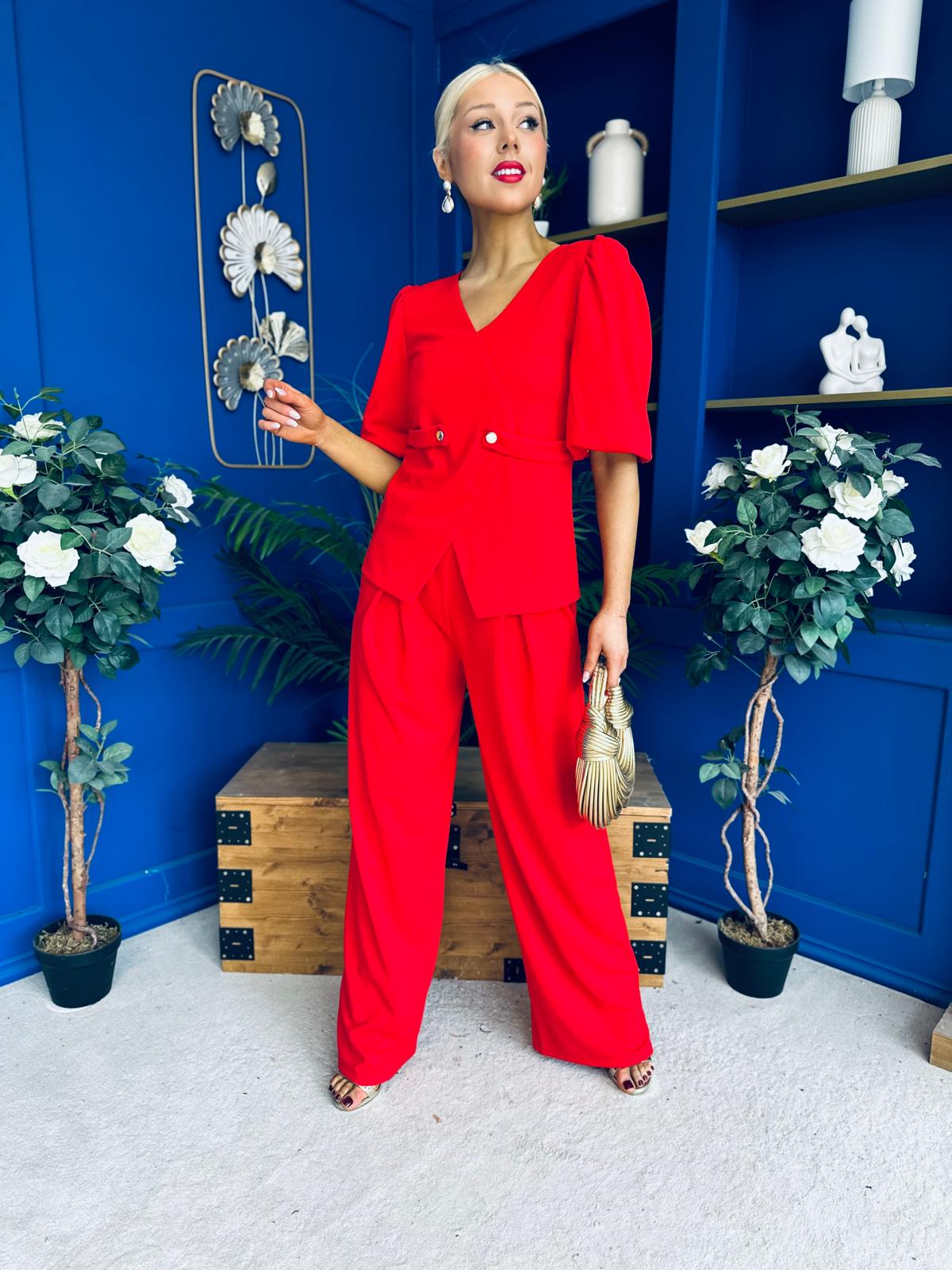 Clodagh Detailed Top And Trouser Set Red