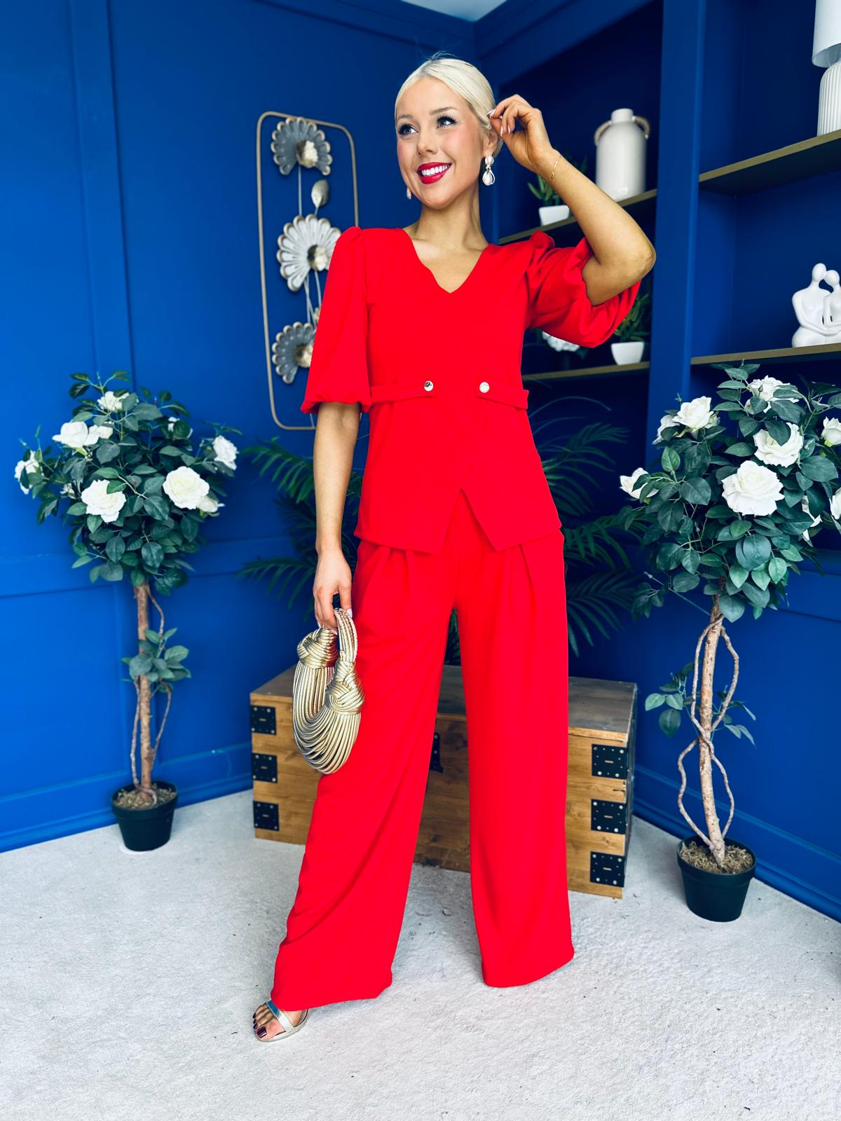 Clodagh Detailed Top And Trouser Set Red