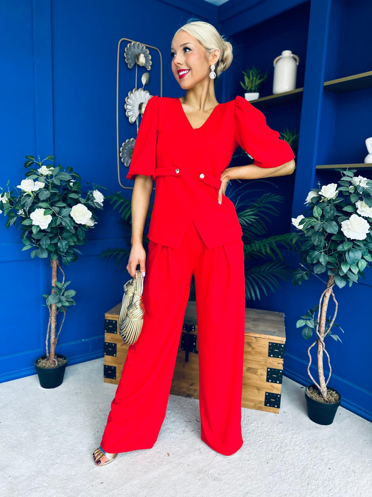 Clodagh Detailed Top And Trouser Set Red