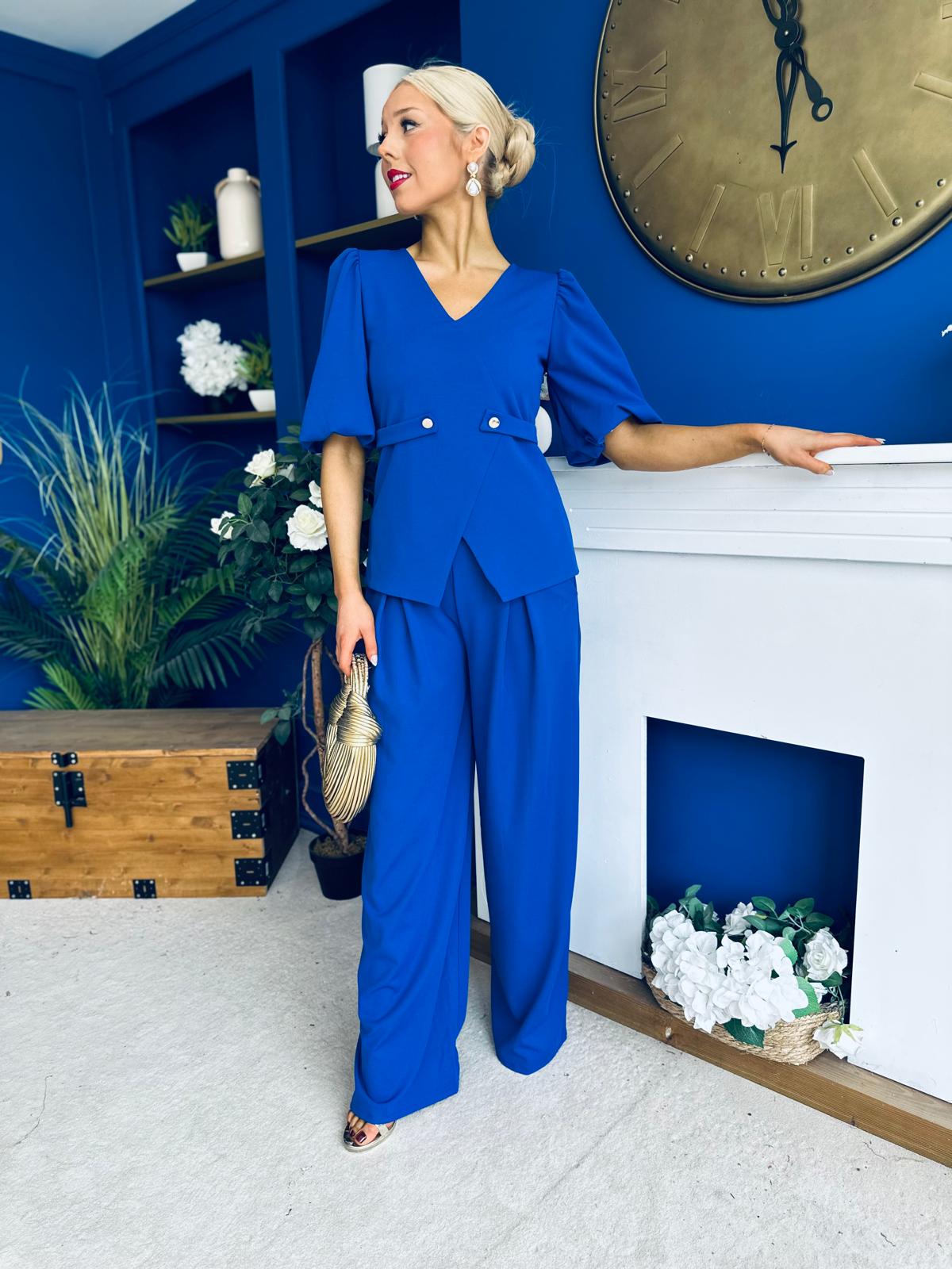 Clodagh Detailed Top And Trouser Set Cobalt