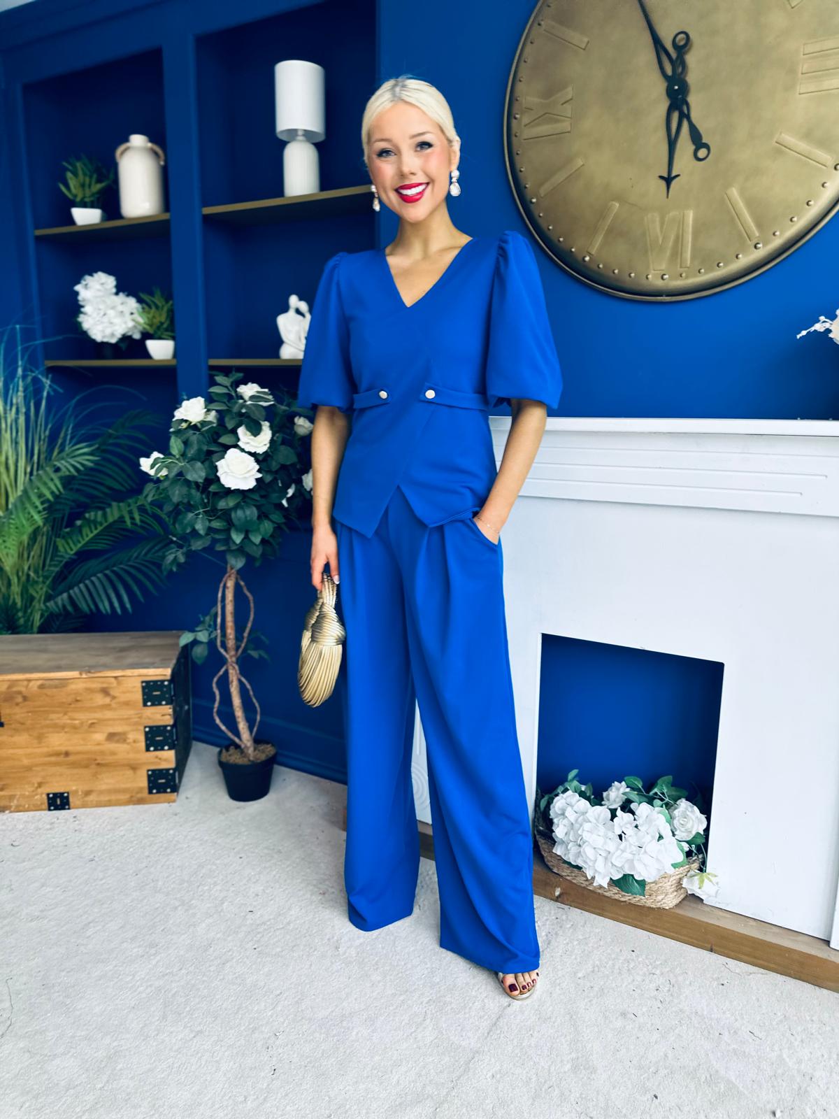 Clodagh Detailed Top And Trouser Set Cobalt