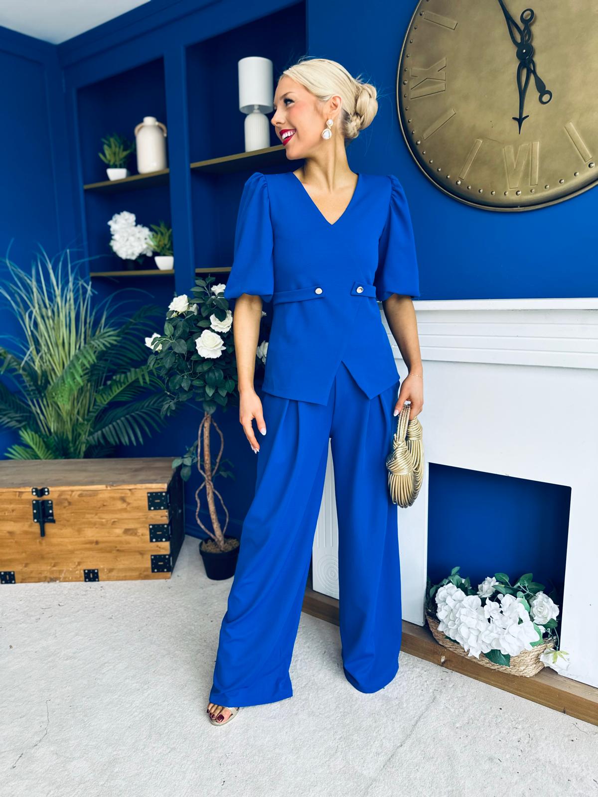 Clodagh Detailed Top And Trouser Set Cobalt