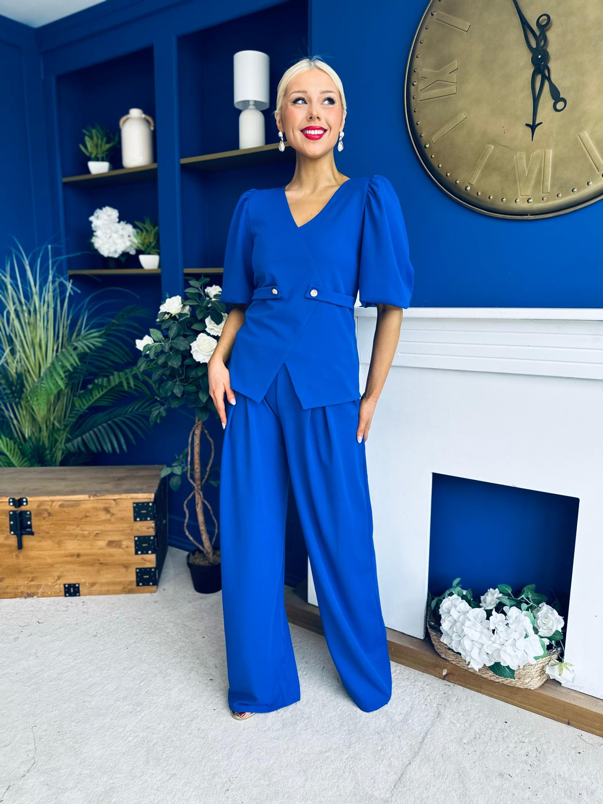 Clodagh Detailed Top And Trouser Set Cobalt