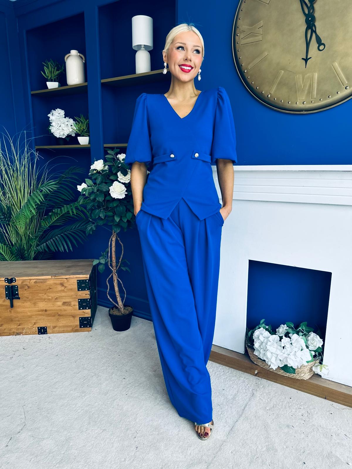 Clodagh Detailed Top And Trouser Set Cobalt