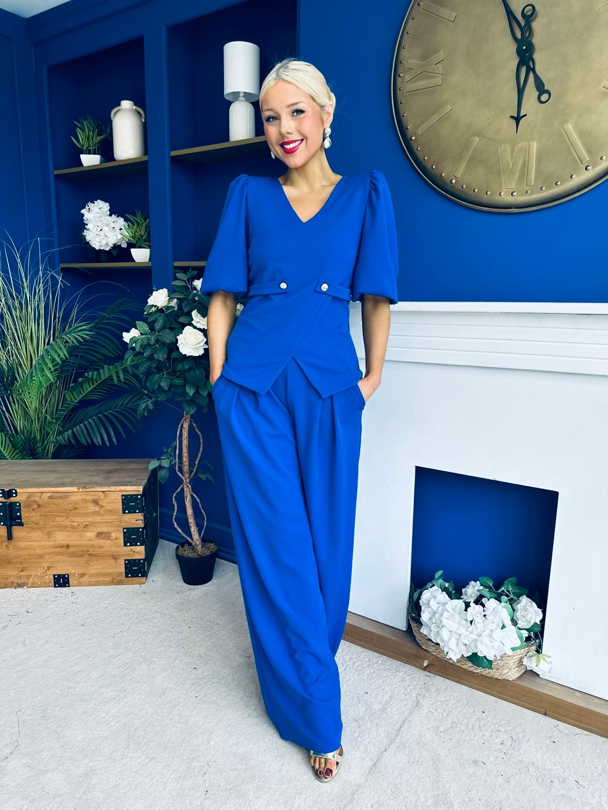 Clodagh Detailed Top And Trouser Set Cobalt